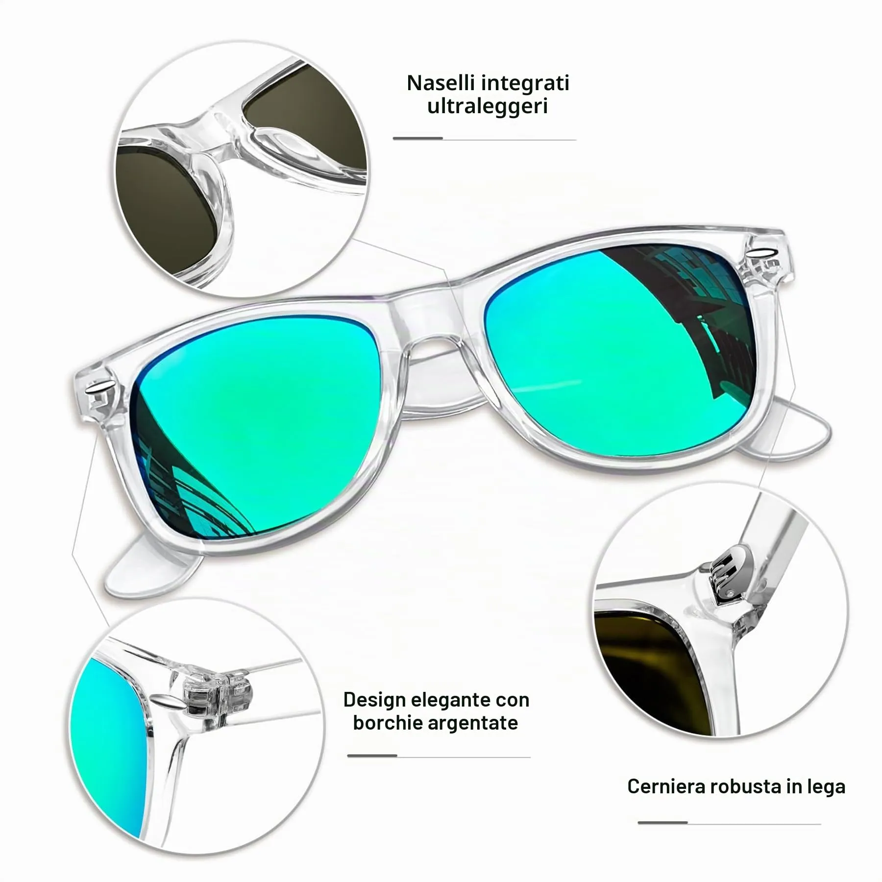 KANASTAL Occhiali da Sole Polarizzati UV400 Verdi Trasparenti Unisex - immagine 3