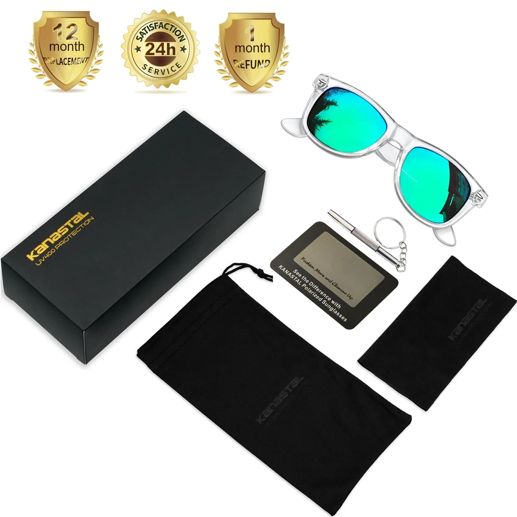 KANASTAL Occhiali da Sole Polarizzati UV400 Verdi Trasparenti Unisex - immagine 6