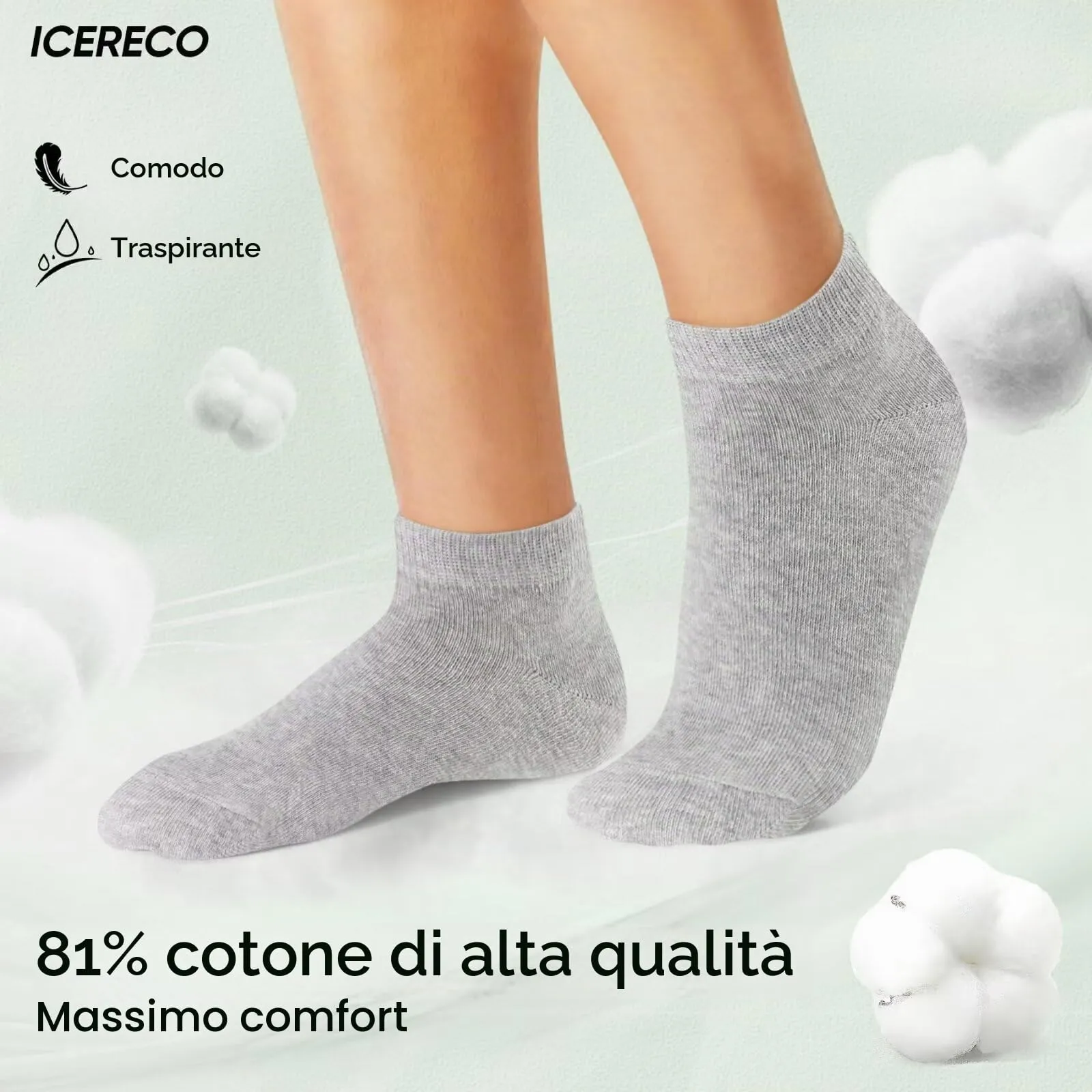 IceReco Calzini Corti in Cotone per Donna e Uomo, 10 Paia, 35-38, Grigio - immagine 3