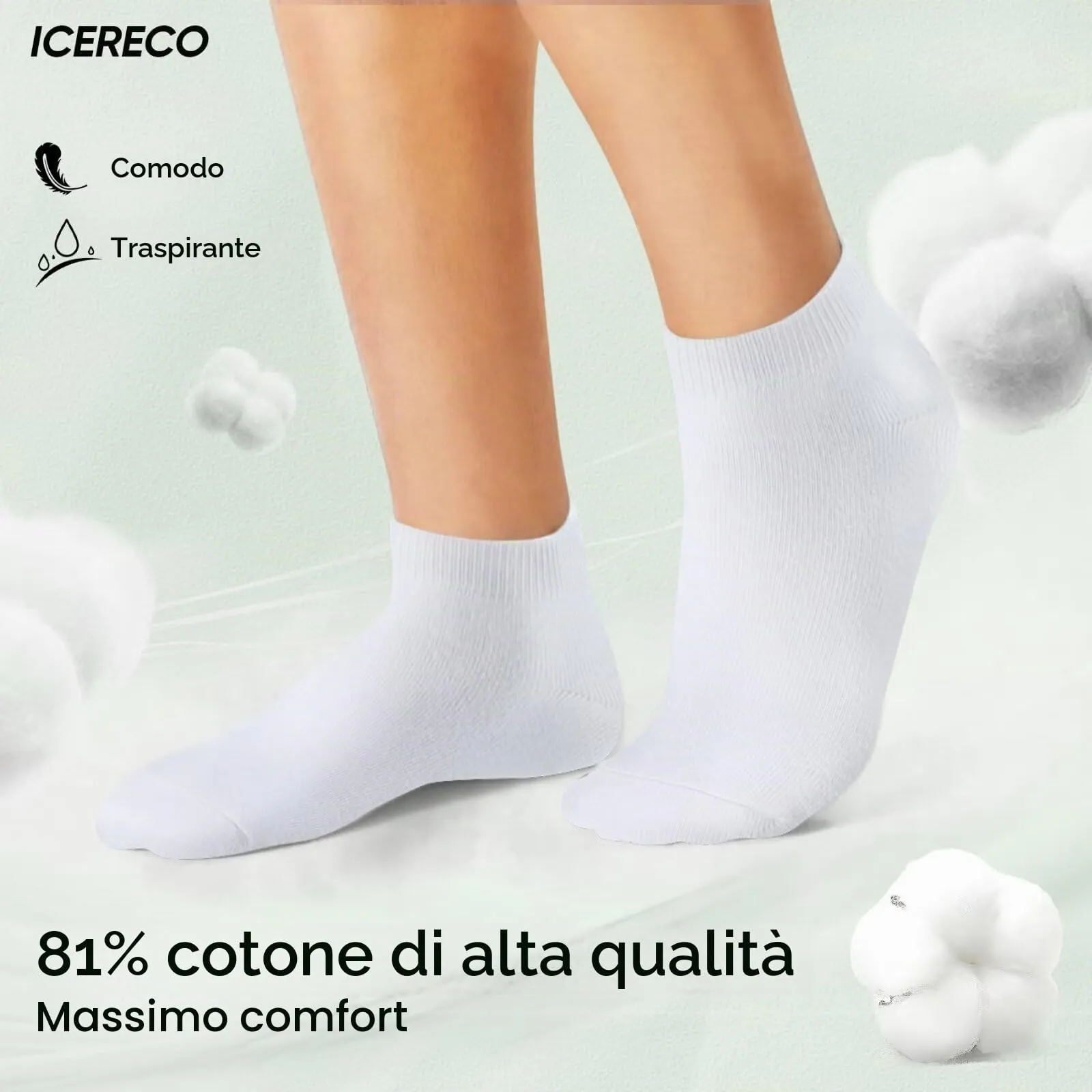 IceReco Calzini Corti Sportivi in Cotone Unisex, 10 Paia, Grigio e Bianco - immagine 3