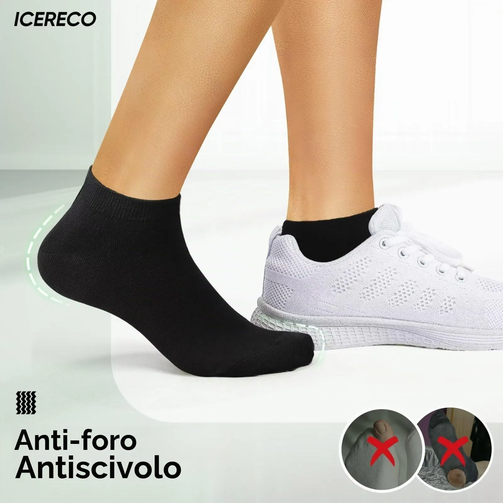 IceReco Calze Uomo Estive Corte in Cotone, 10 Paia, 43-46, Nero/Grigio - immagine 5
