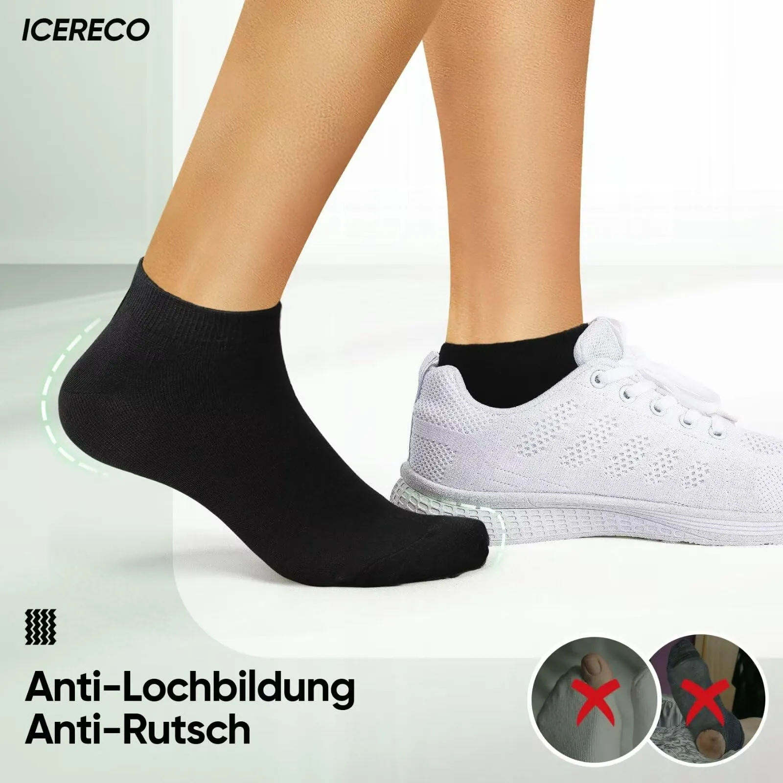 IceReco Calzini Corti in Cotone Unisex, 10 Paia, 35-38, Nero - immagine 5