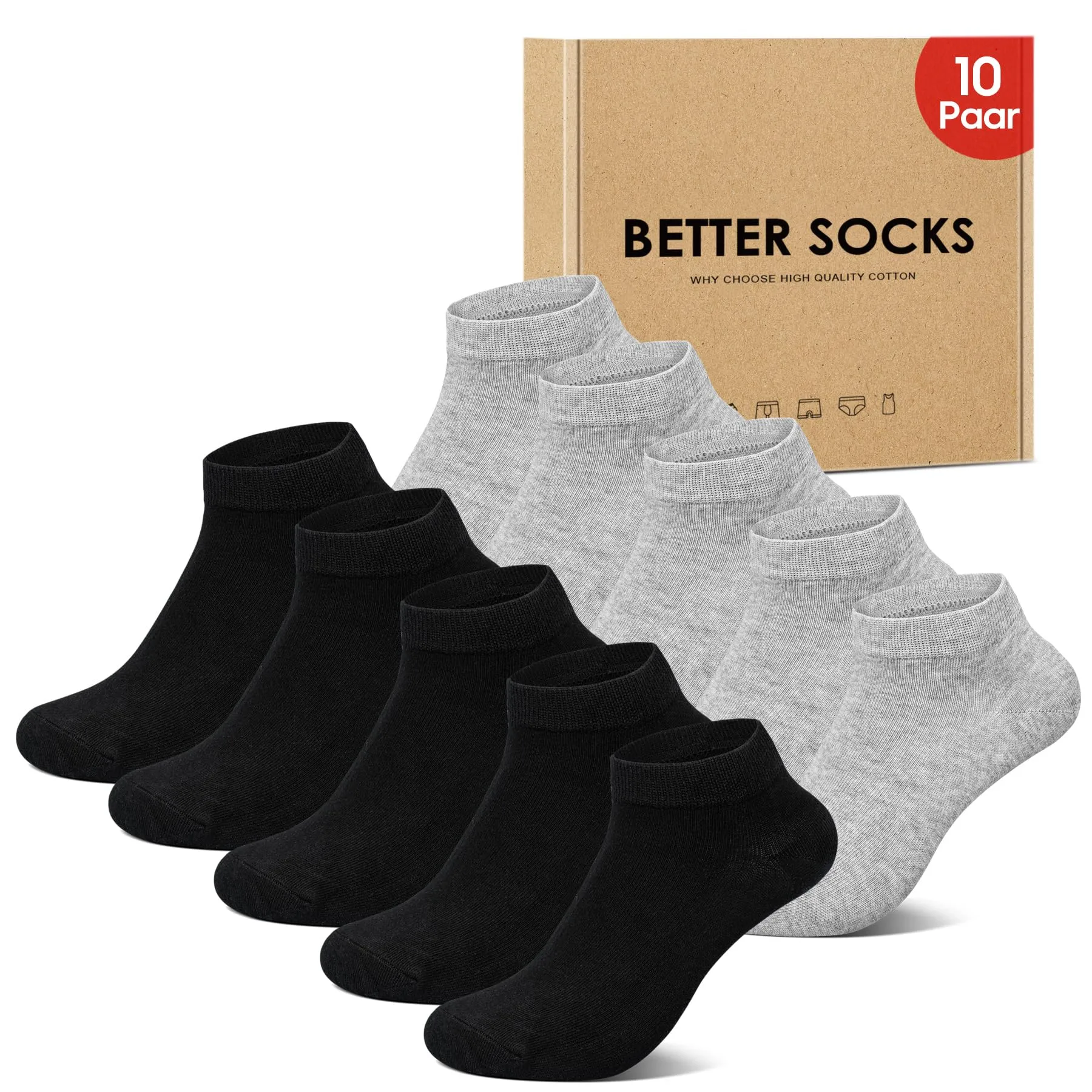 IceReco 10 Paia Calzini Corti Uomo e Donna in Cotone, 39-42, Nero - immagine 1
