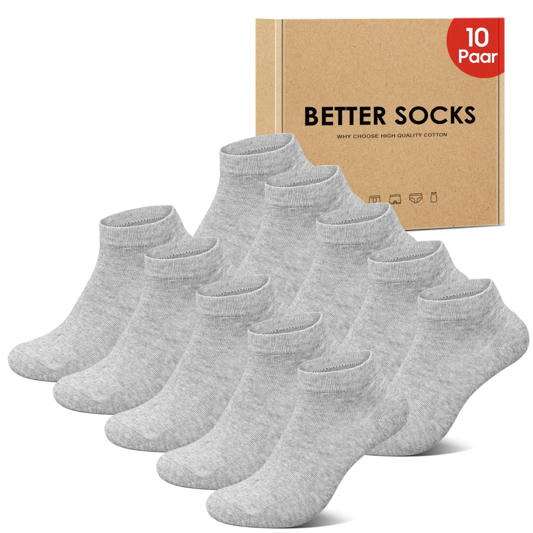 IceReco Calze Corte Uomo e Donna in Cotone, 10 Paia, Grigio, 43-46 - immagine 1