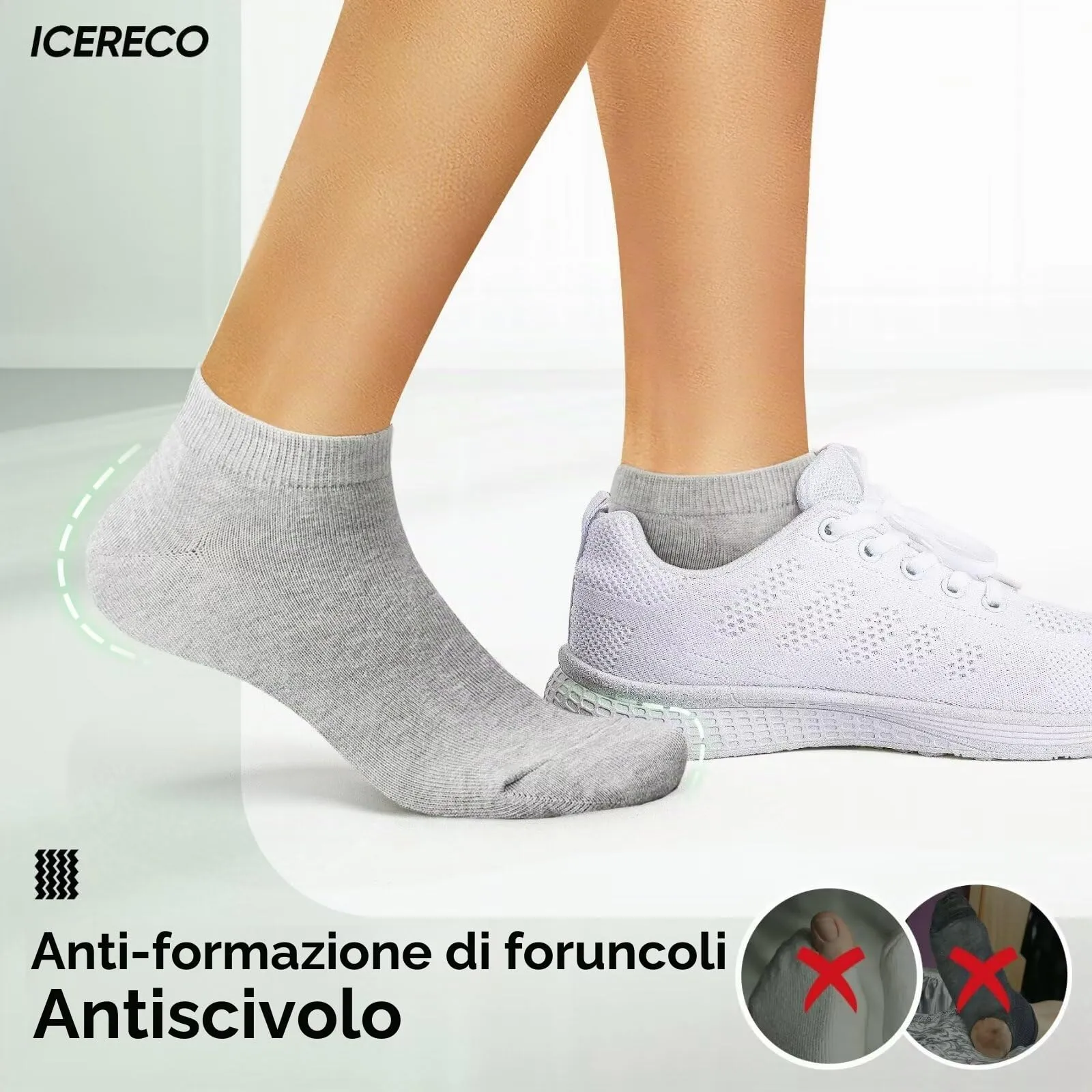 IceReco Calze Corte Uomo e Donna in Cotone, 10 Paia, Grigio, 43-46 - immagine 5