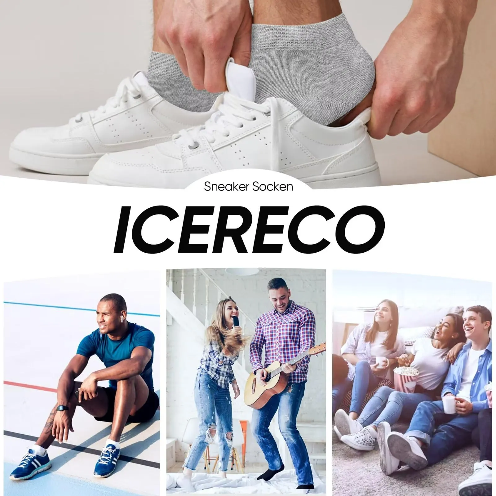 IceReco Calzini Corti in Cotone per Uomo e Donna, 10 Paia, 39-42, Grigio - immagine 2