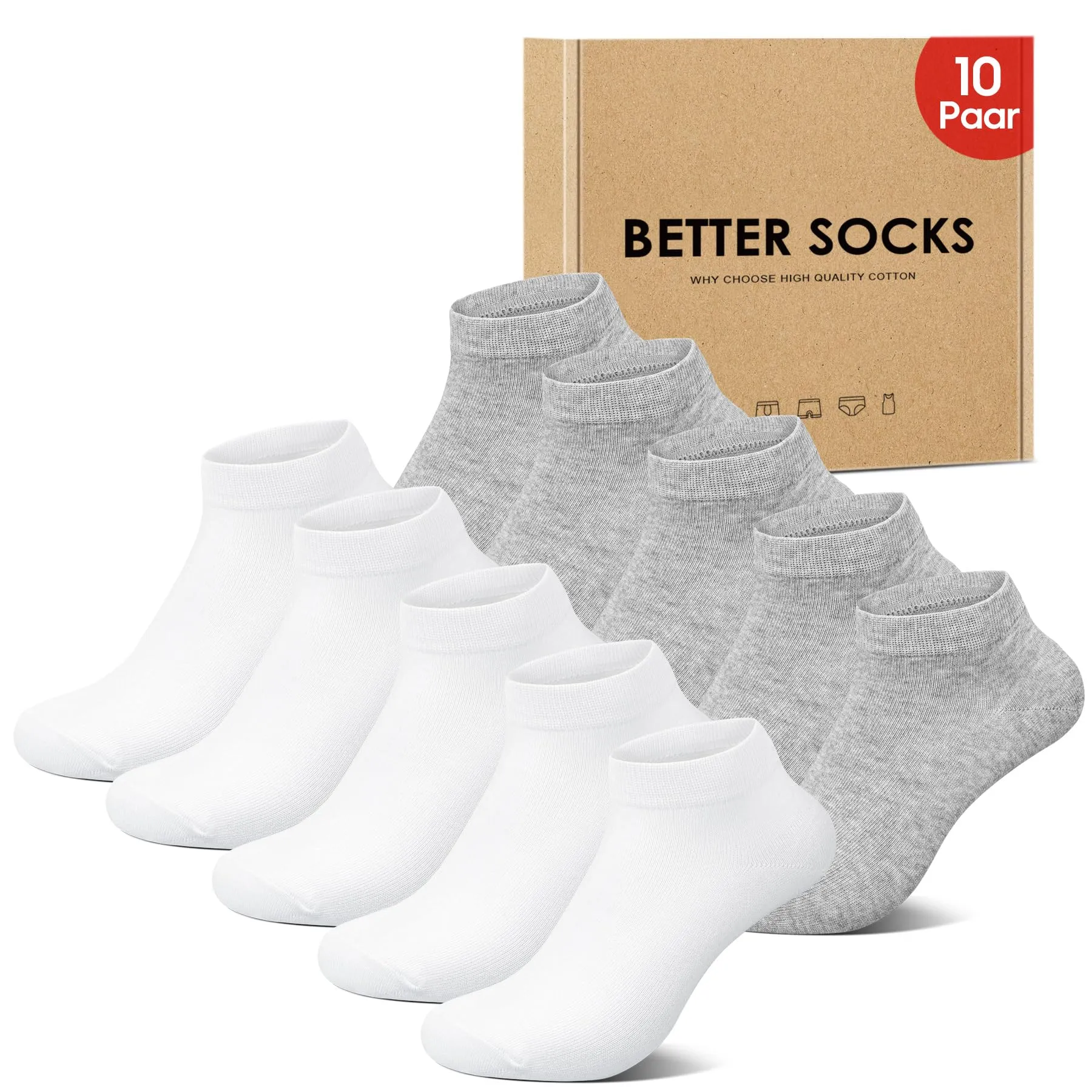 IceReco Calze Corte Uomo e Donna in Cotone, 10 Paia, 43-46, Grigio - immagine 1