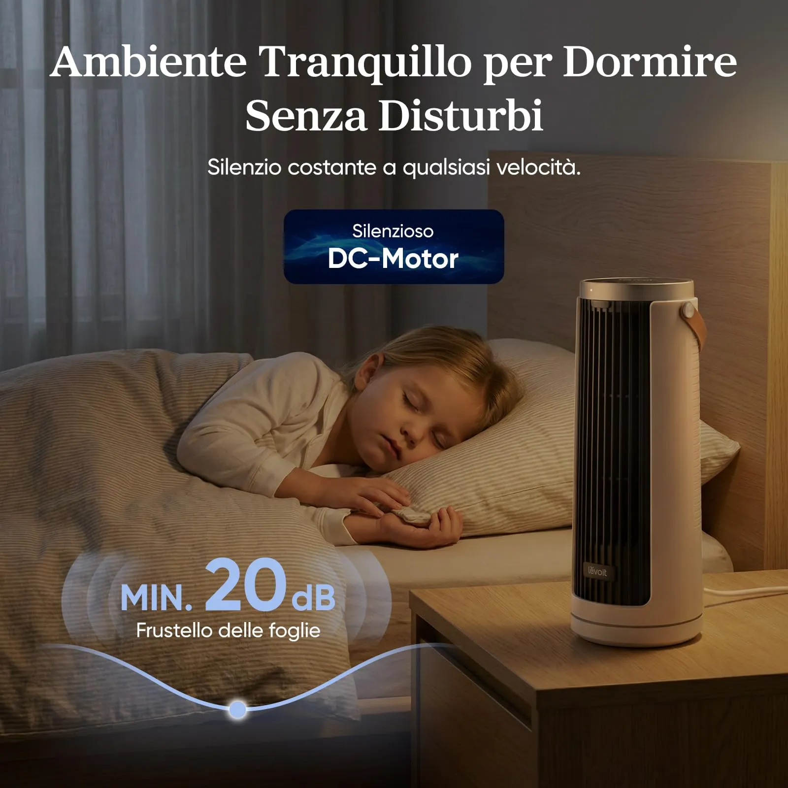 Levoit Windi Mini Ventilatore a Torre Compatto, Silenzioso 20dB, 7m/s, Bianco - immagine 4