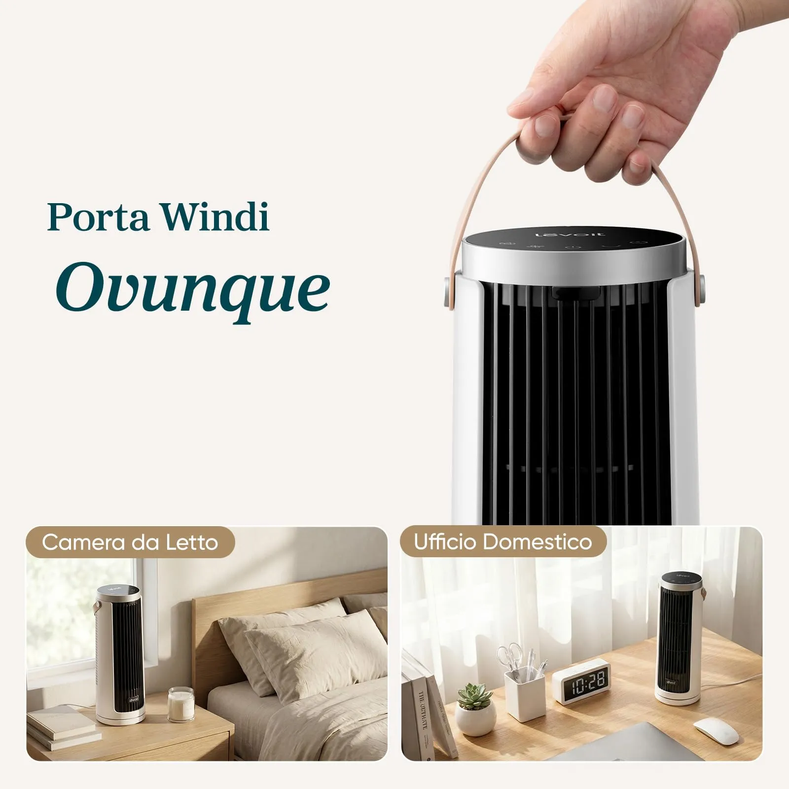 Levoit Windi Mini Ventilatore a Torre Compatto, Silenzioso 20dB, 7m/s, Bianco - immagine 5