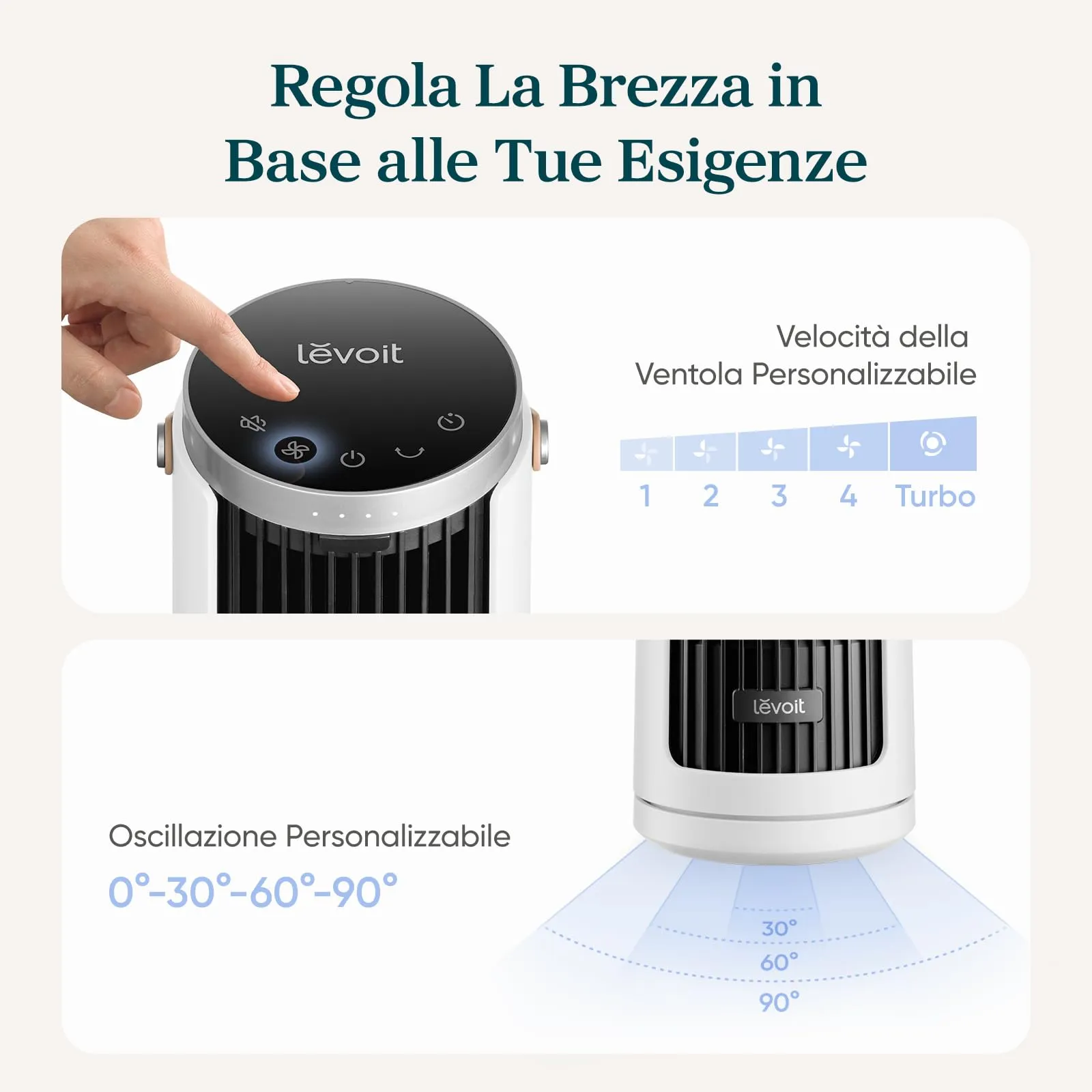 Levoit Windi Mini Ventilatore a Torre Compatto, Silenzioso 20dB, 7m/s, Bianco - immagine 7
