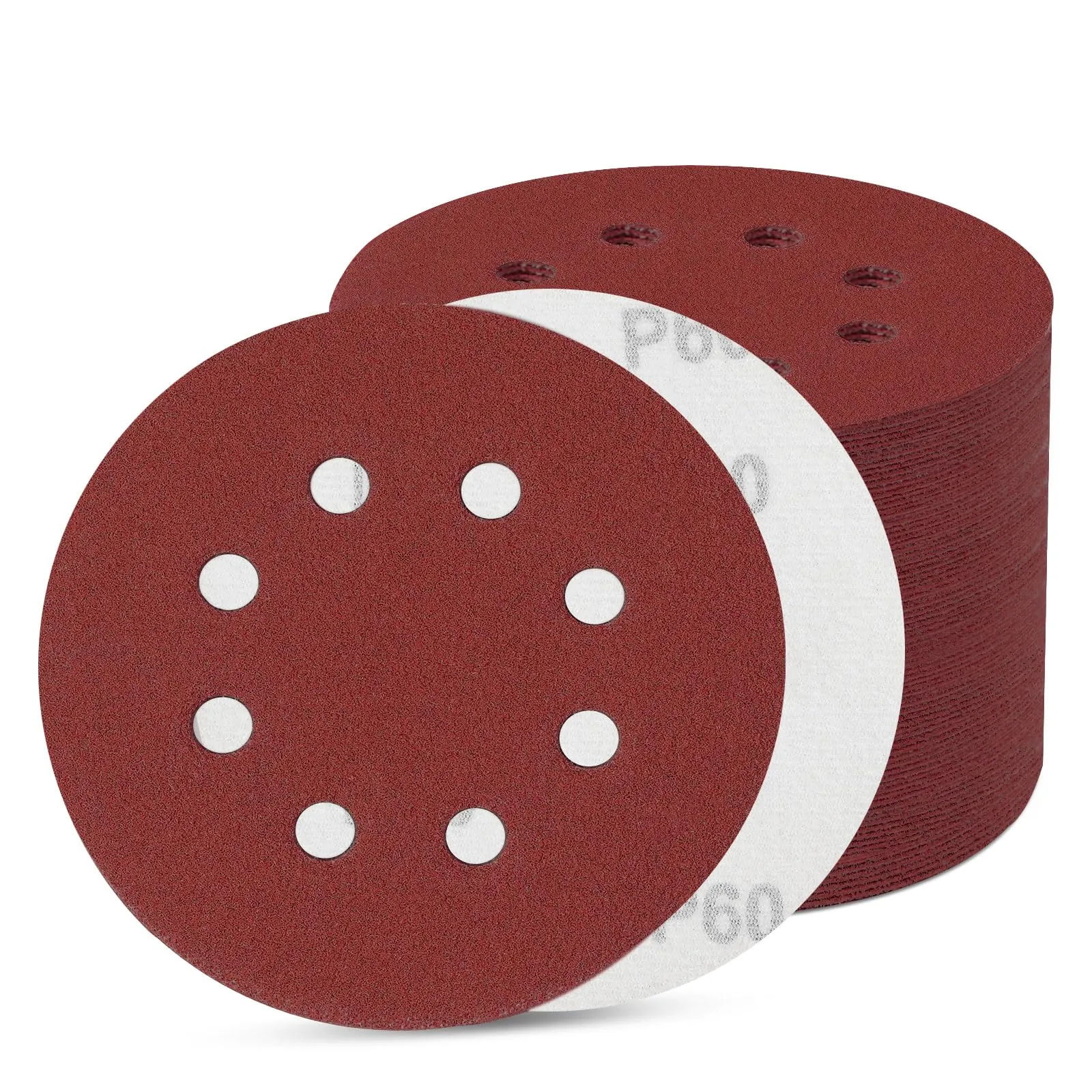 Sinand SZ-125 Dischi di carta vetrata 125 mm a 8 fori, 80 pezzi, grana 60 - immagine 1
