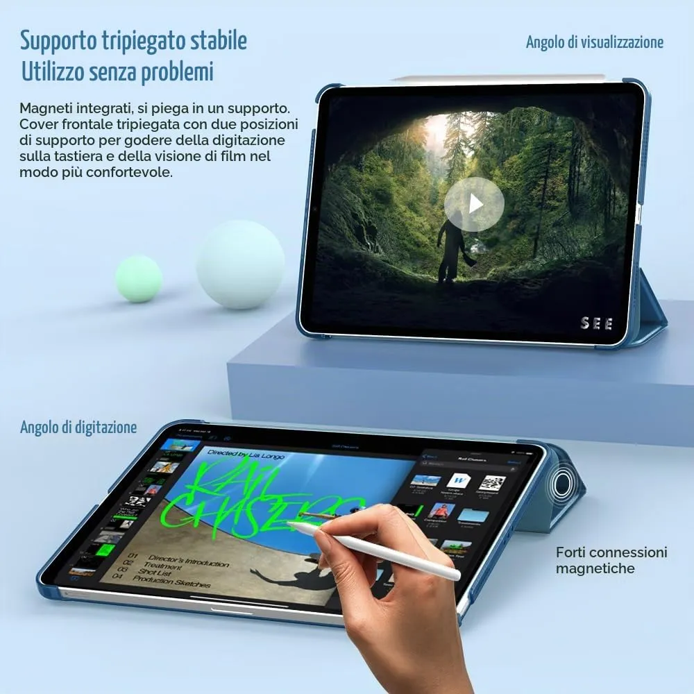 TiMOVO Cover per iPad Air 11" M4/M3/M2, Air 5a/4a 10,9", Blu Cobalto - immagine 6