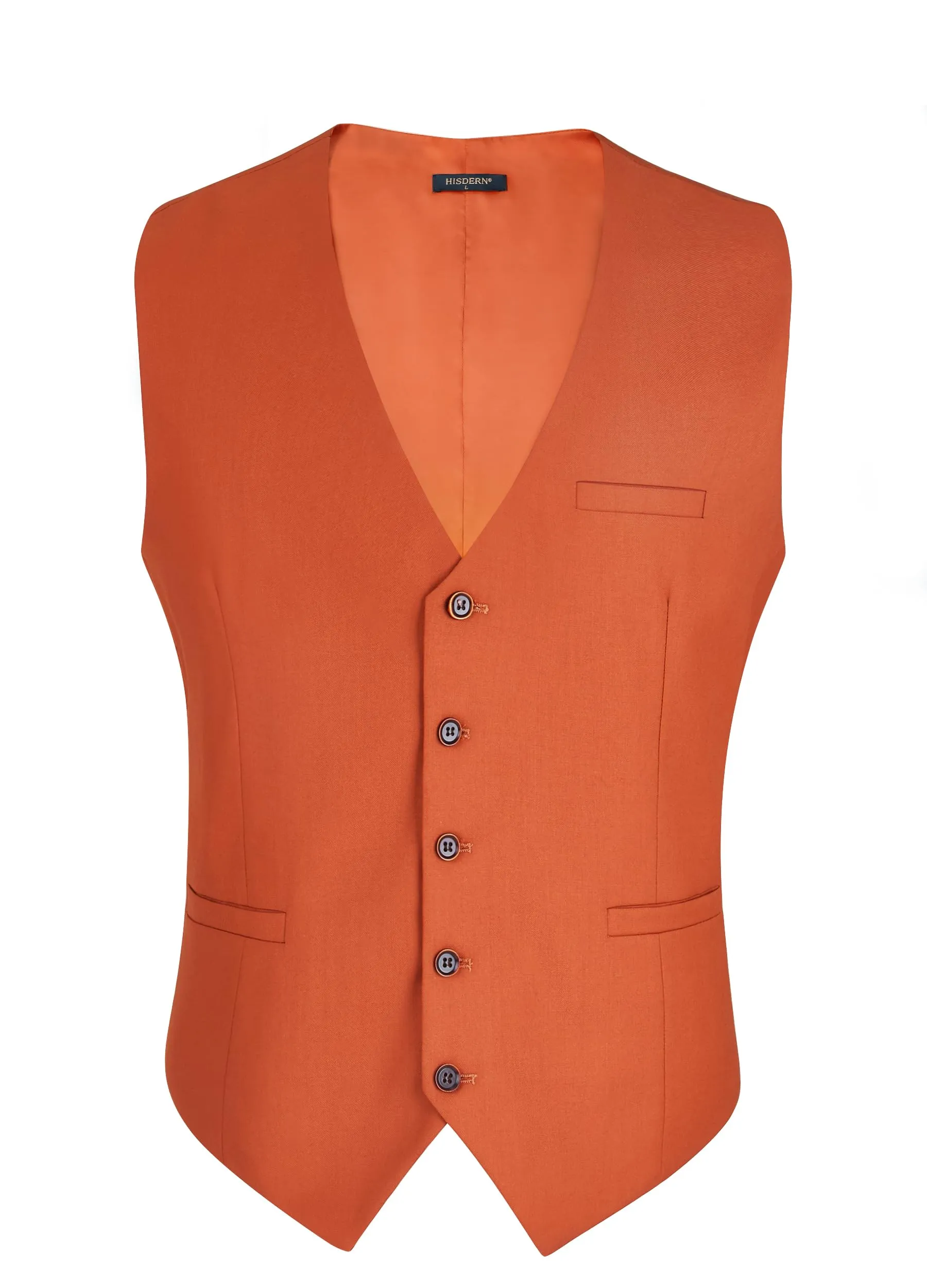 HISDERN Gilet da uomo in cotone tinta unita, Arancione Bruciato, S - immagine 2