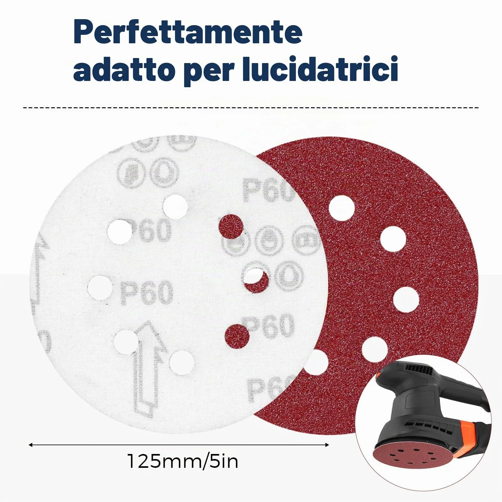 Sinand SZ-125 Dischi Carta Vetrata 125 mm a 8 Fori, 100 Pezzi Assortiti - immagine 5