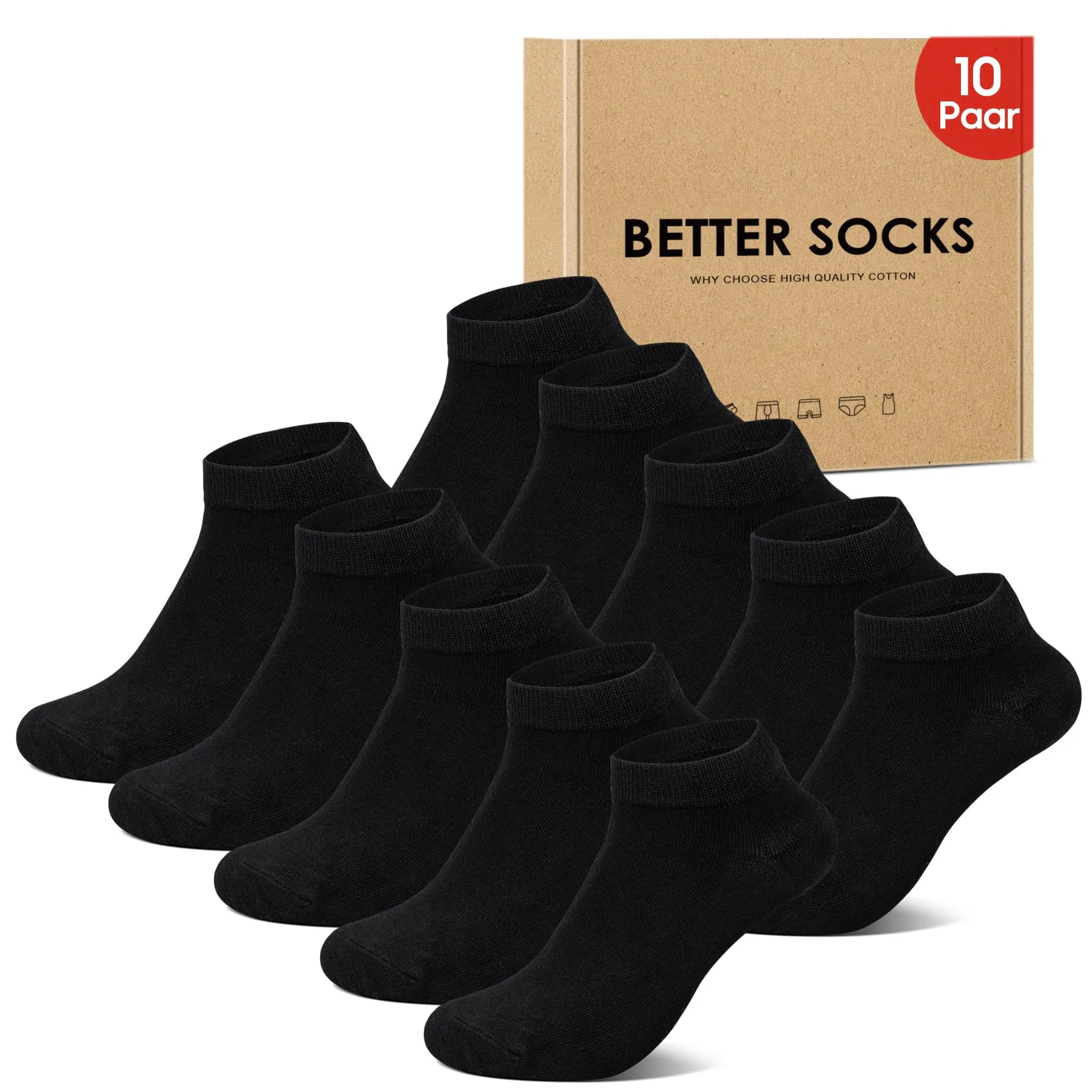 IceReco Calze Corte Uomo in Cotone, 10 Paia, 43-46, Nero - immagine 1