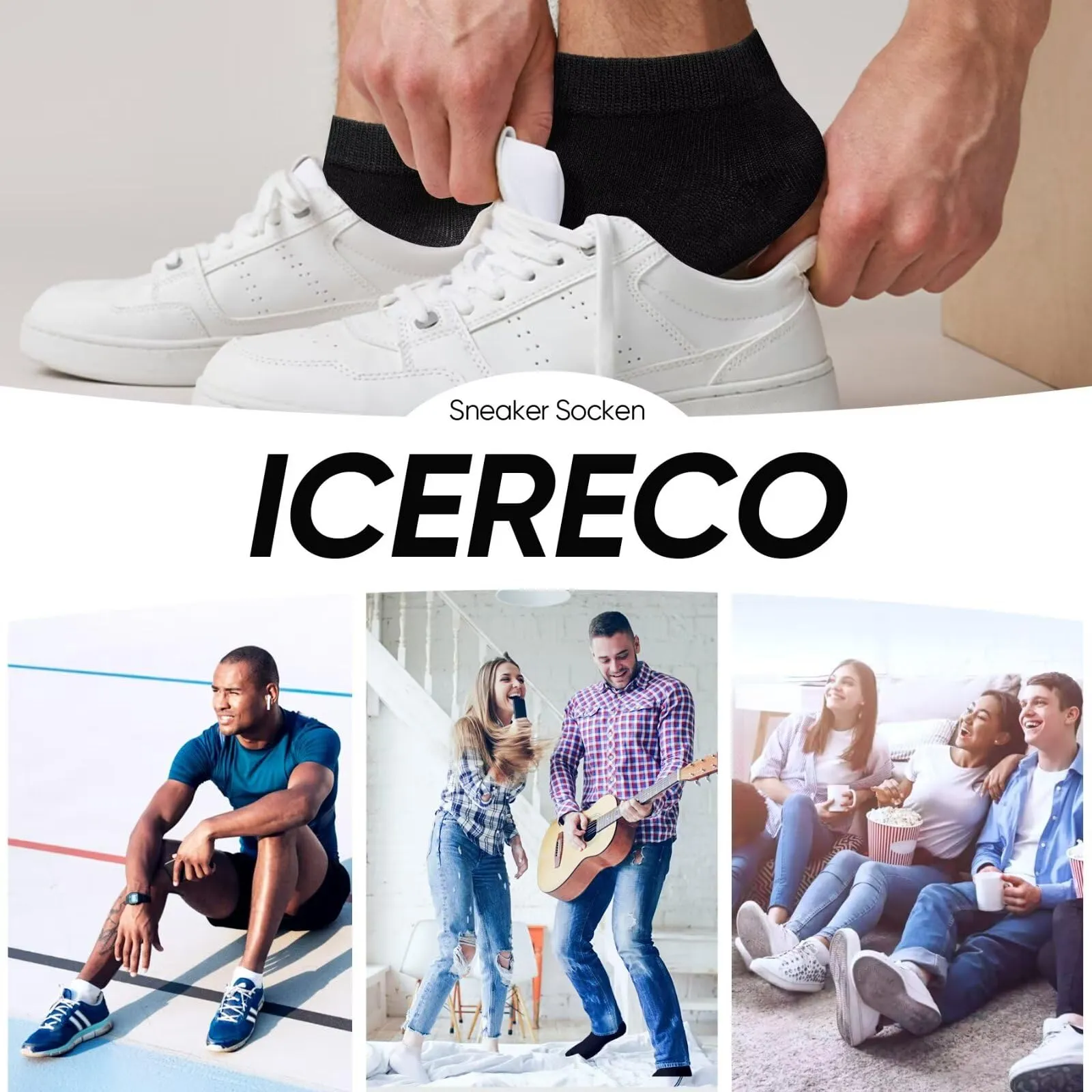 IceReco Calze Corte Uomo e Donna in Cotone, 10 Paia, 47-50, Nero - immagine 2