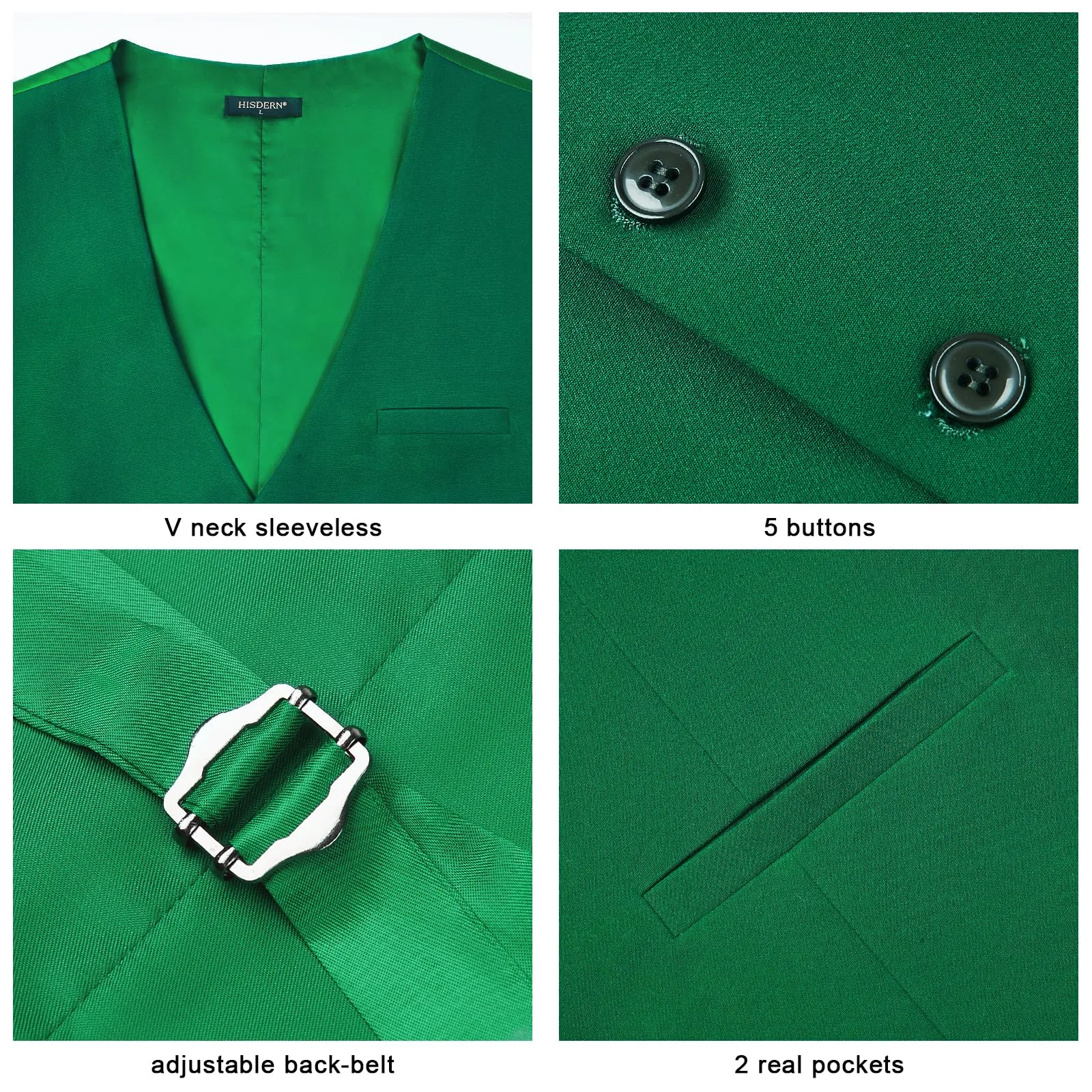 HISDERN Gilet da uomo in cotone tinta unita Verde 2, 4XL - immagine 5