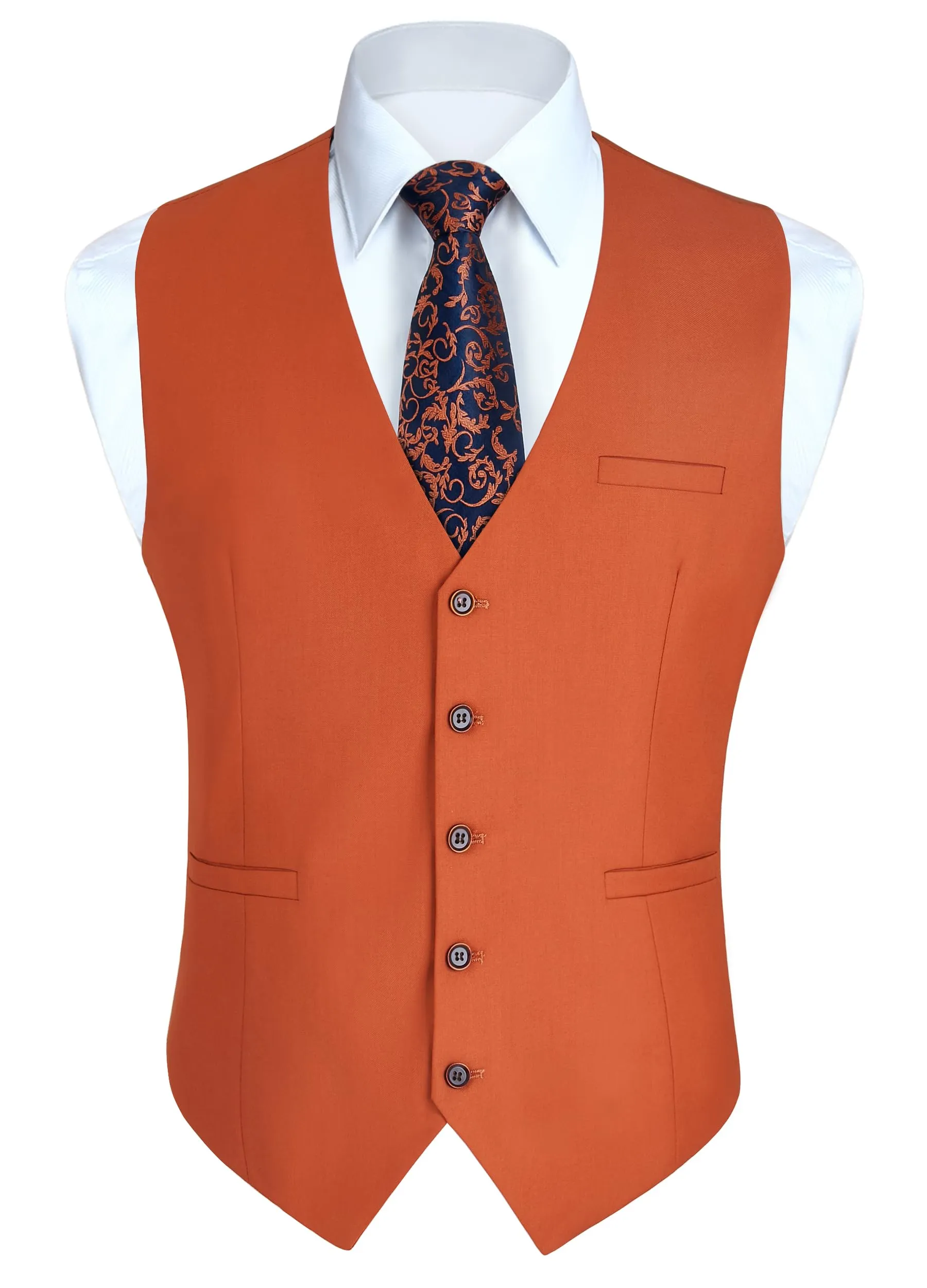 HISDERN Gilet da uomo in cotone tinta unita, Arancione Bruciato, 4XL - immagine 1