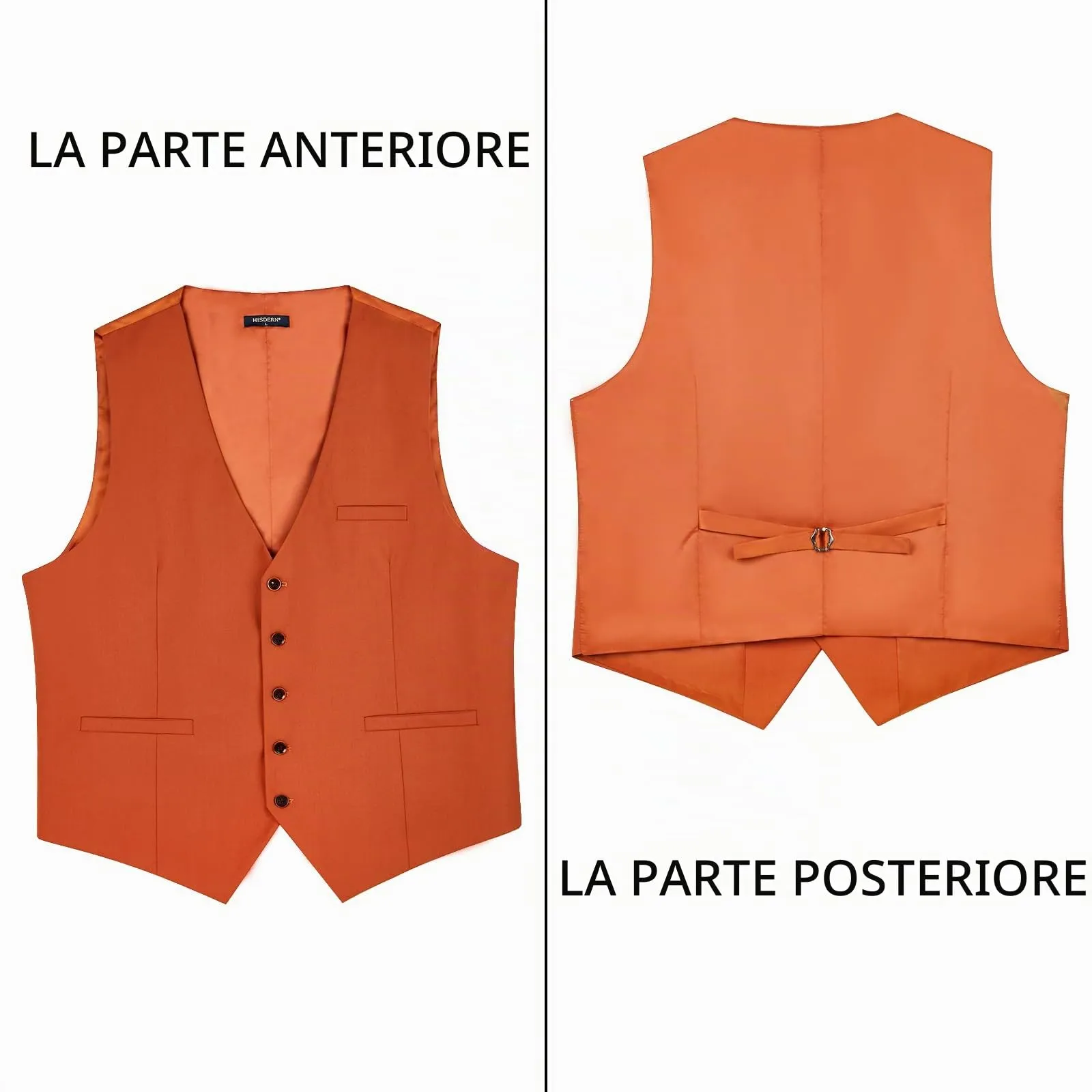 HISDERN Gilet da Uomo in Cotone Tinta Unita, Arancione Bruciato, XXL - immagine 4