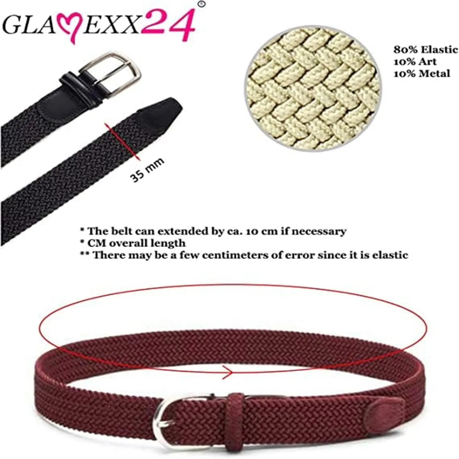 GLAMEXX24 Cintura Elastica Unisex in Tessuto Intrecciato Regolabile - immagine 2