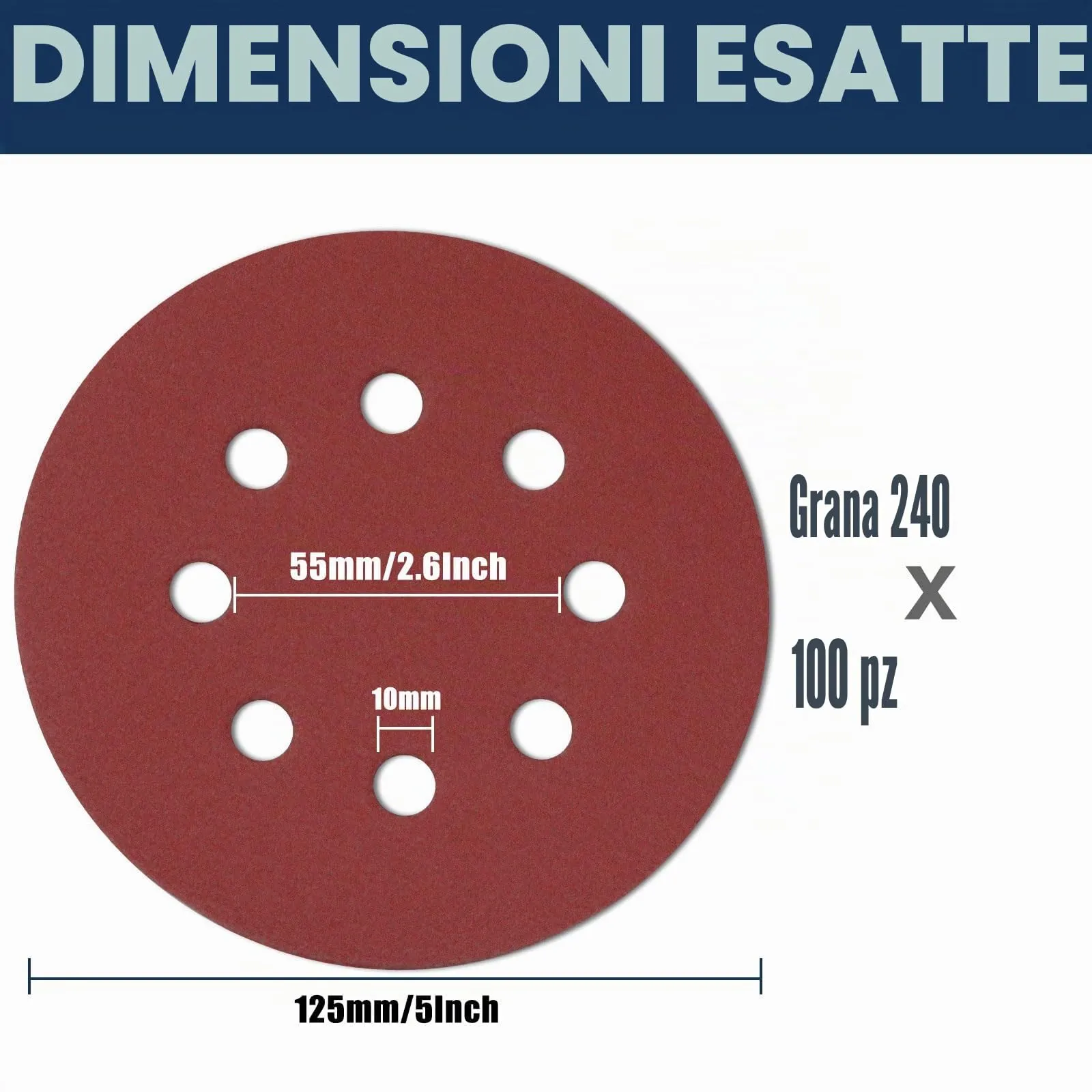 Sinand Dischi di Carta Vetrata 125 mm, 8 Fori, 100 Pezzi Assortiti (Grane 40-400), SZ-125 - immagine 2