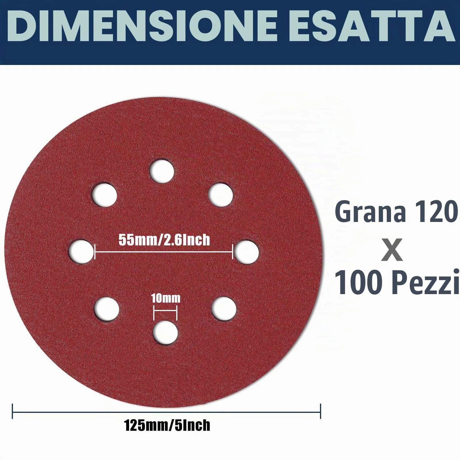 Sinand SZ-125 Dischi di Carta Vetrata 125 mm a 8 Fori, 100 Pezzi Assortiti - immagine 2