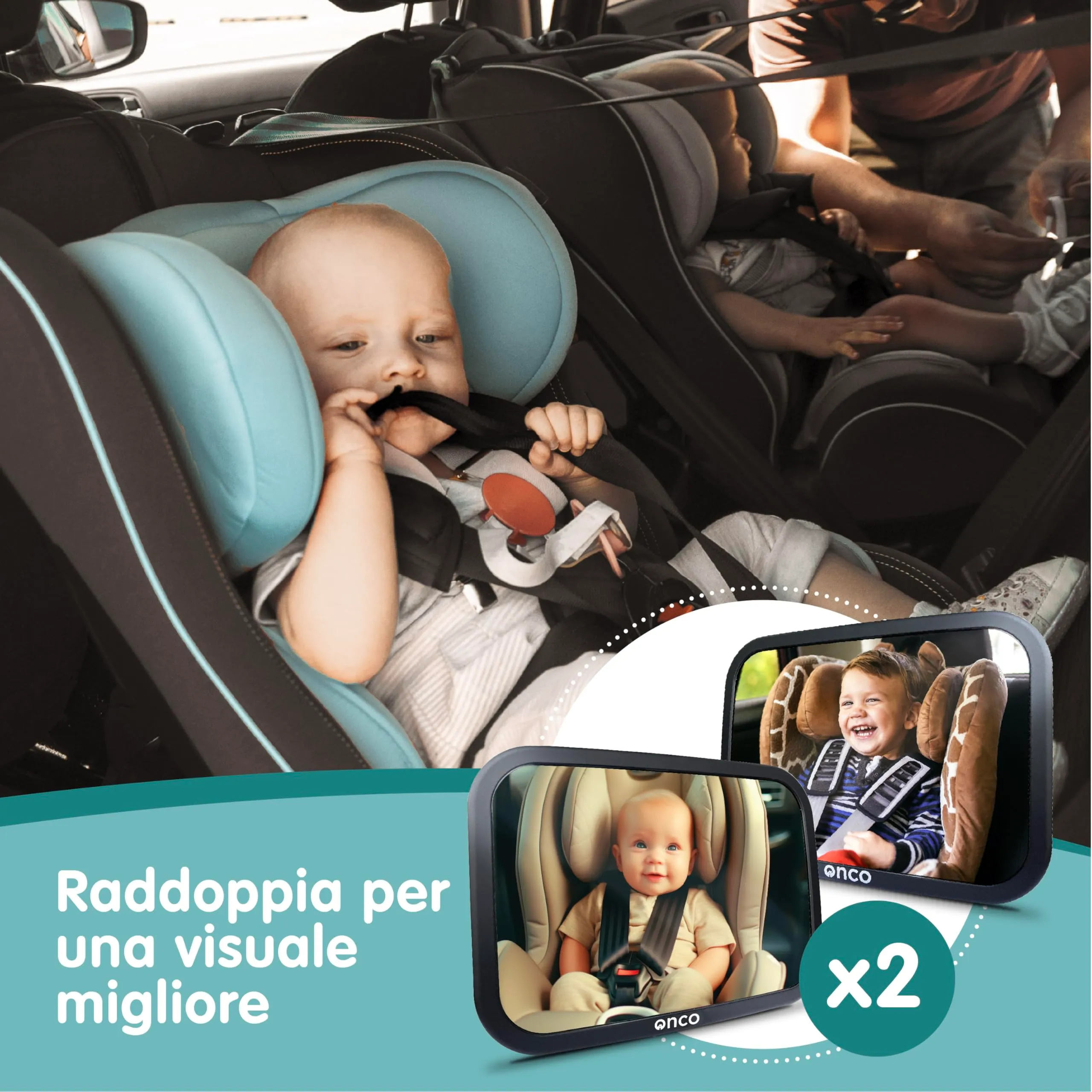 Onco Specchio Auto Neonato Sedile Posteriore Infrangibile, 2 Pack - immagine 2