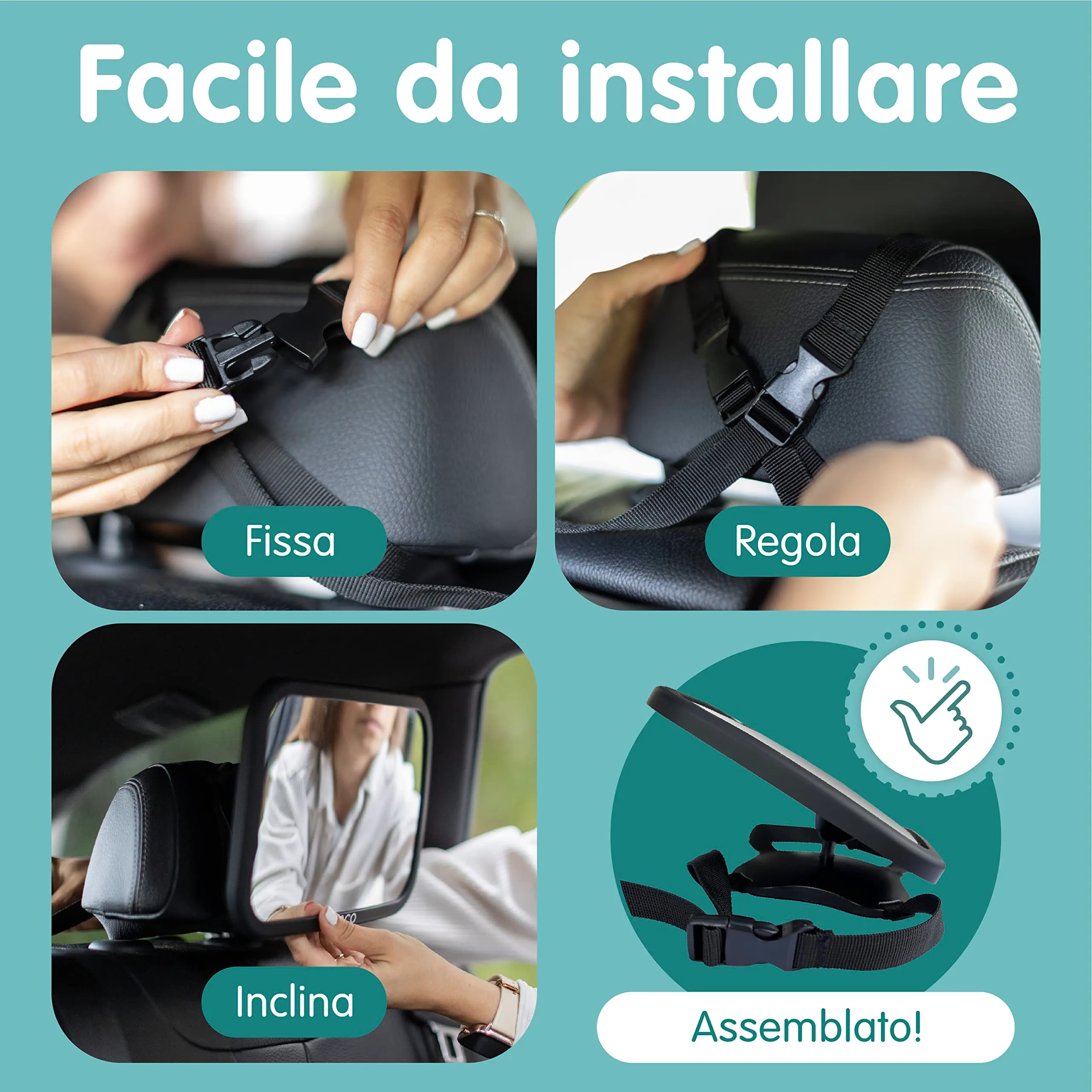 Onco Specchio Auto Neonato Sedile Posteriore Infrangibile, 2 Pack - immagine 8