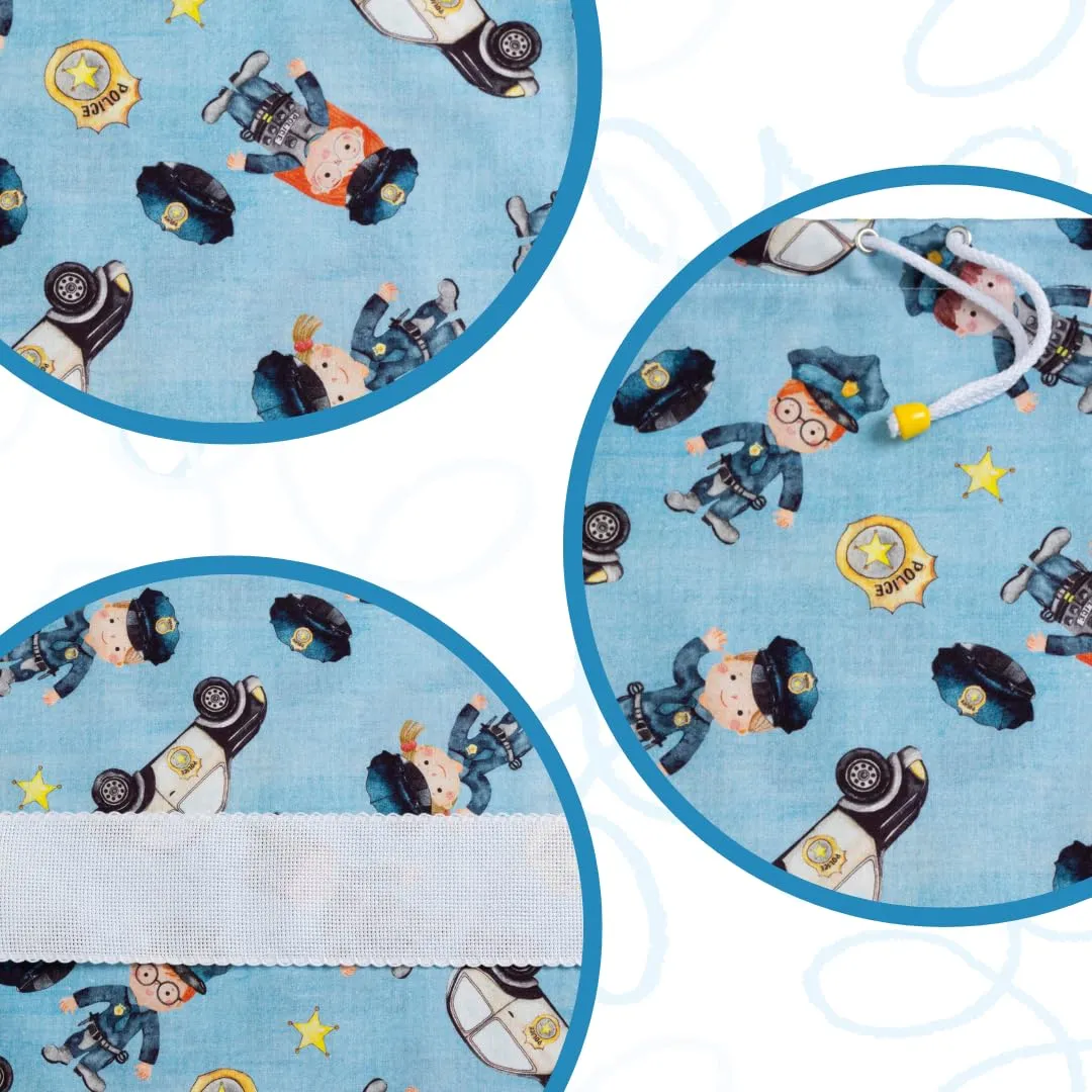 Filet Set 2 Sacchetti Asilo in Cotone con Stampa Polizia e Inserto in Tela Aida, 42 x 34 cm - immagine 3