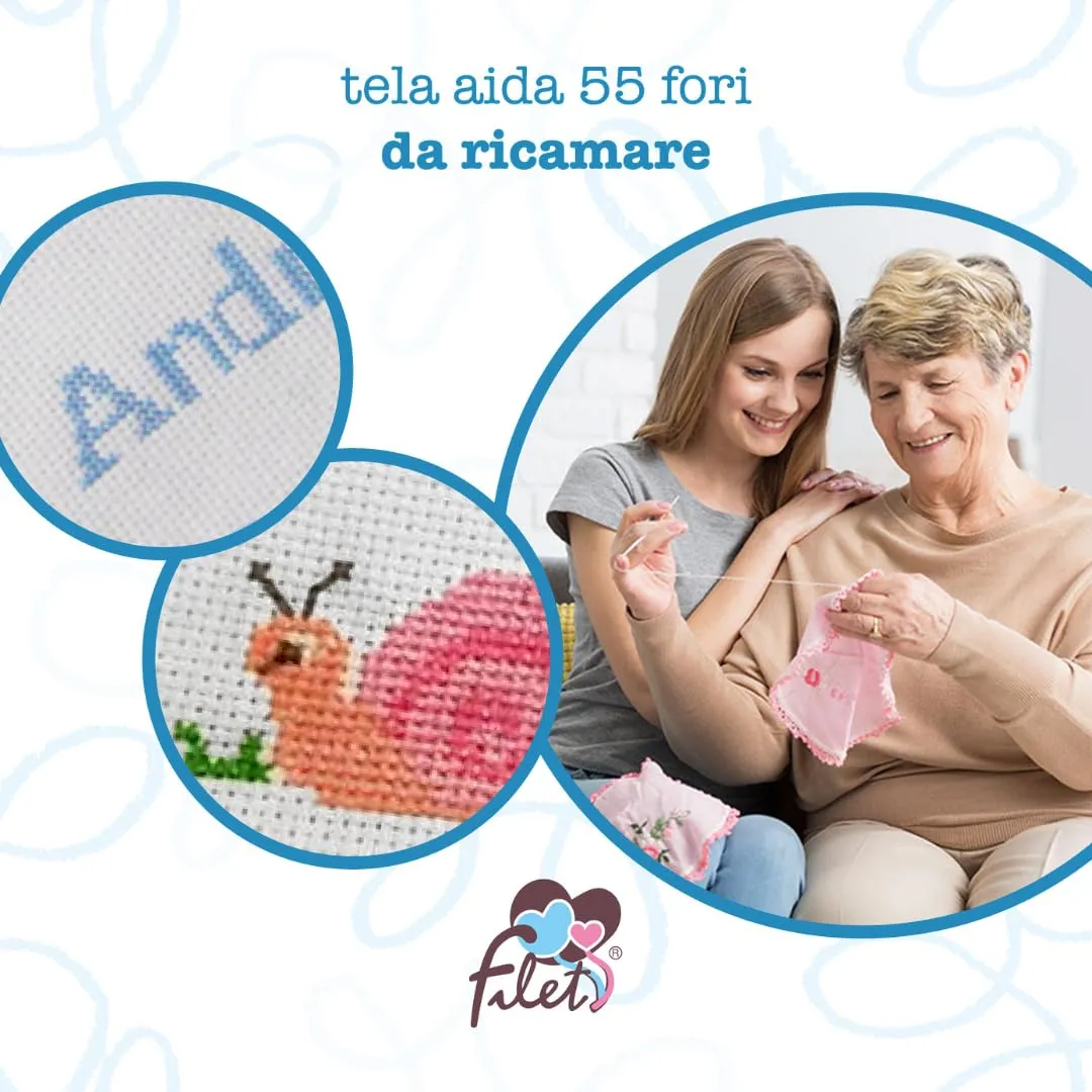 Filet Set 2 Sacchetti Asilo in Cotone con Stampa Polizia e Inserto in Tela Aida, 42 x 34 cm - immagine 4