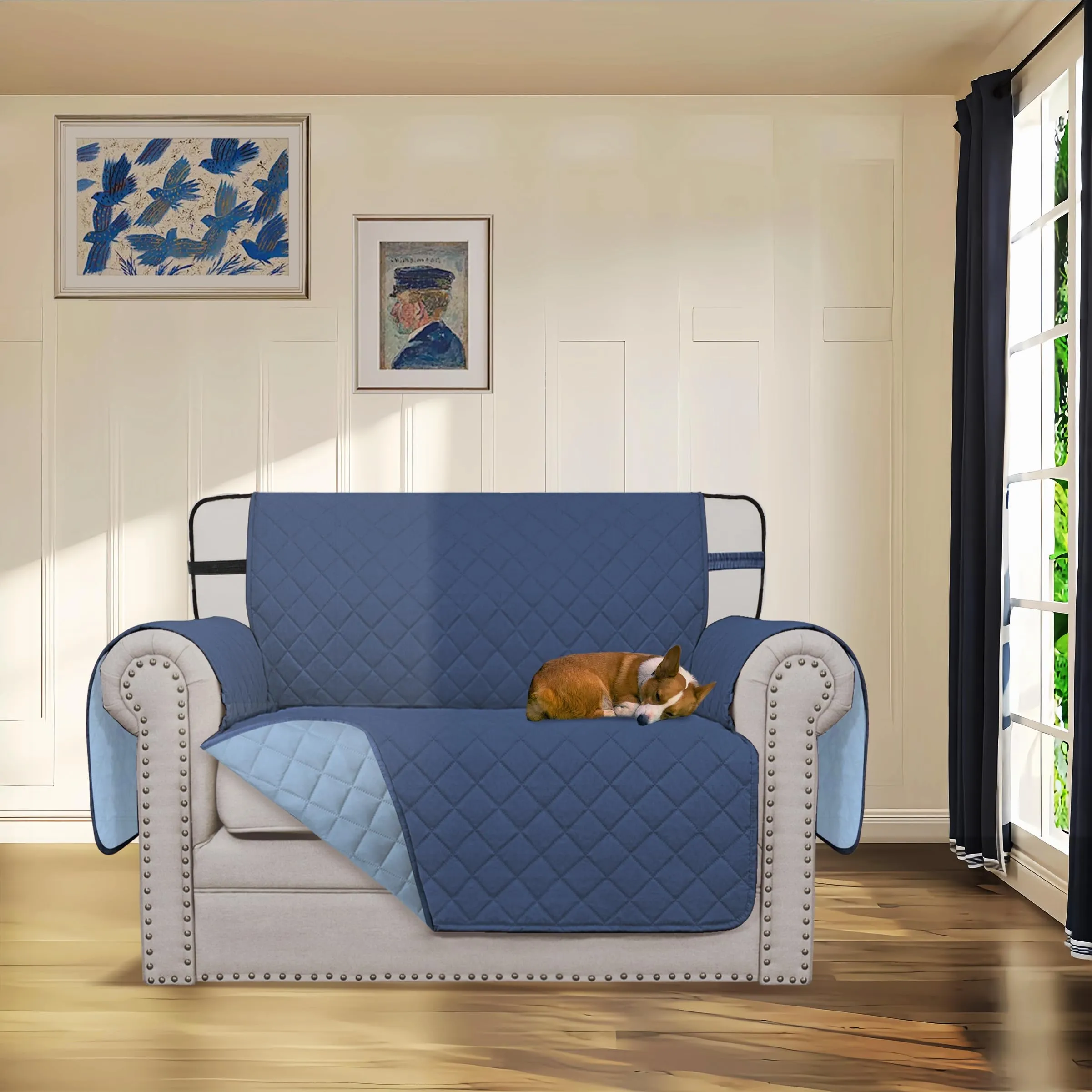 Easy-Going Fodera Reversibile Idrorepellente per Sedia e Divano per Animali Domestici con Cinghie Regolabili, 76 cm, Blu Scuro - immagine 2