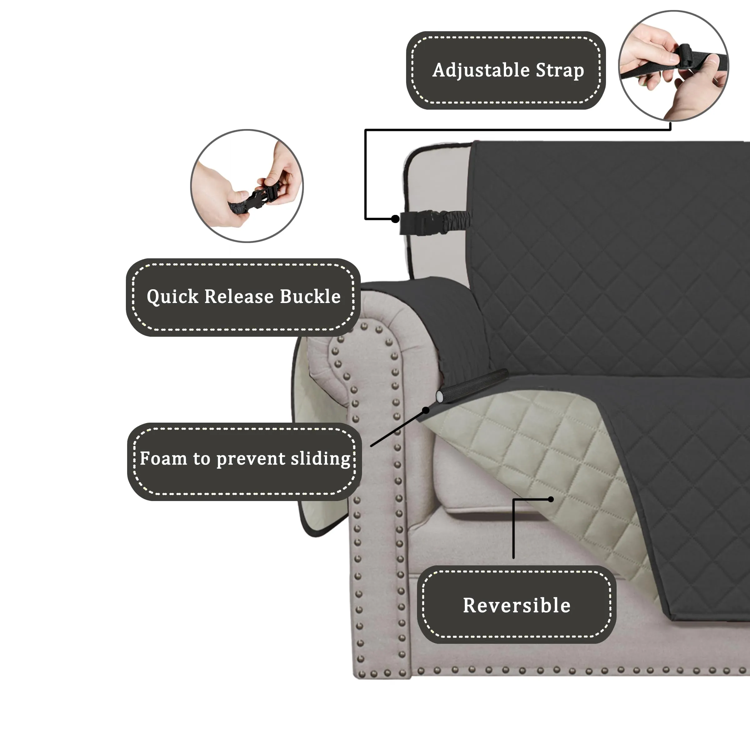 Easy-Going Coprisedia Reversibile Impermeabile per Cani, 76,2 cm, Grigio Scuro/Beige - immagine 3