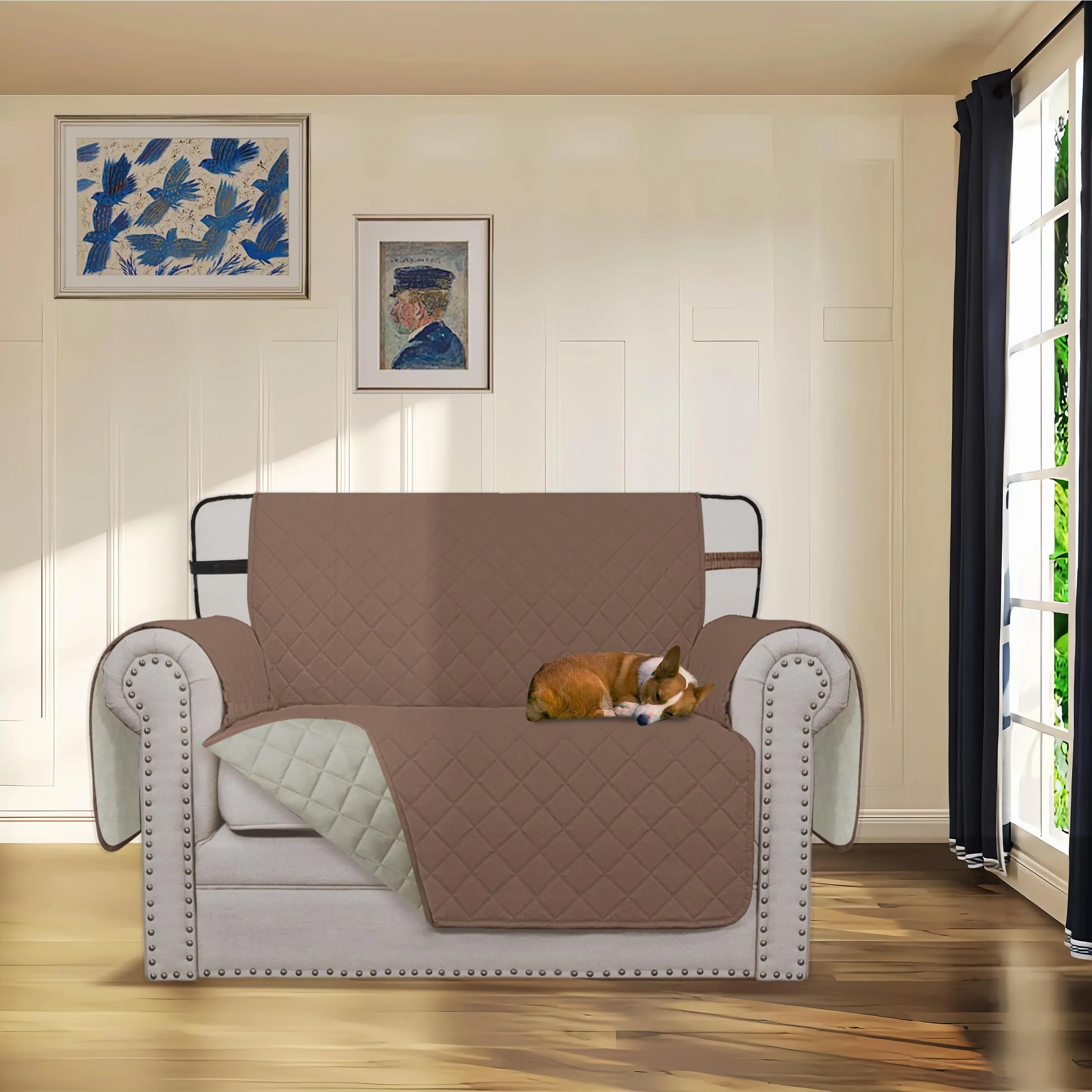 Easy-Going Coprisedia Reversibile Lavabile e Resistente all'Acqua per Cani con Cinghia Regolabile (Poltrona 76 cm, Marrone/Beige) - immagine 2