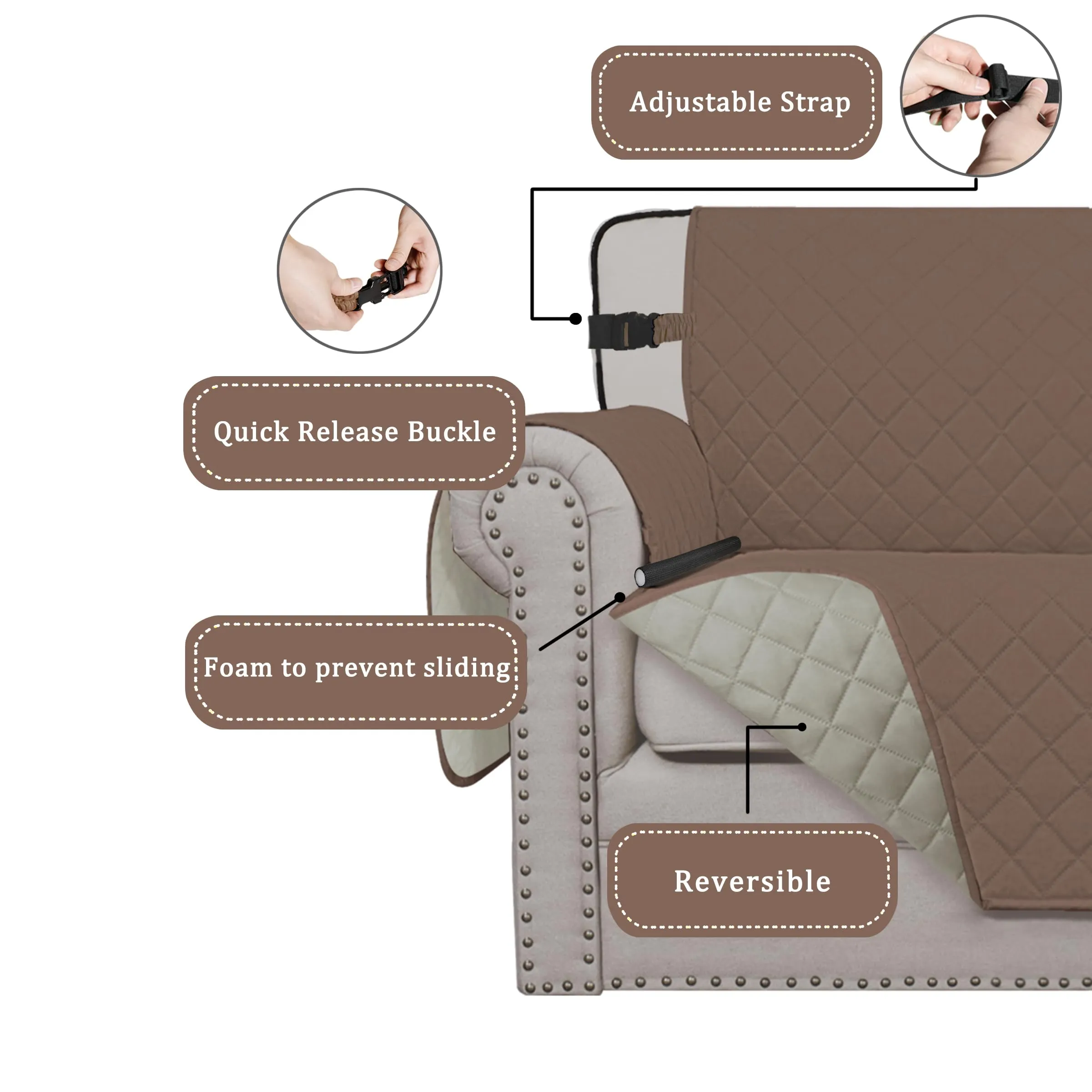 Easy-Going Coprisedia Reversibile Lavabile e Resistente all'Acqua per Cani con Cinghia Regolabile (Poltrona 76 cm, Marrone/Beige) - immagine 3