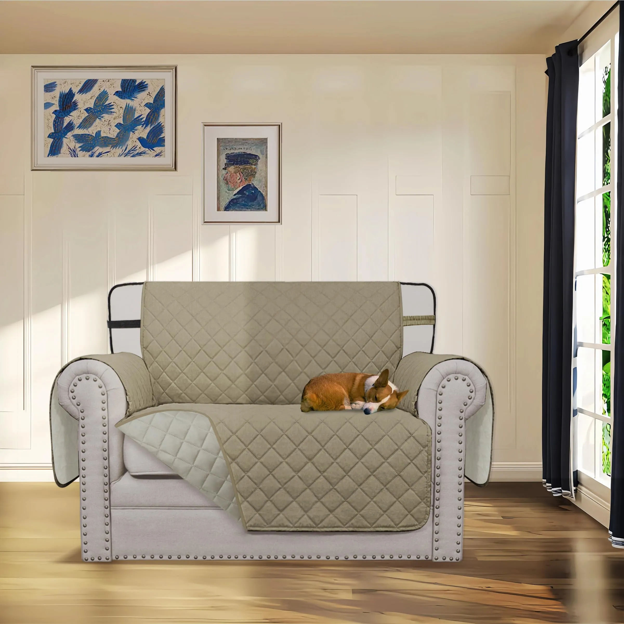 Easy-Going Coprisedia Reversibile Lavabile Idrorepellente con Fibbie Regolabili per Animali Domestici, Sedia 76 cm, Beige/Beige - immagine 2