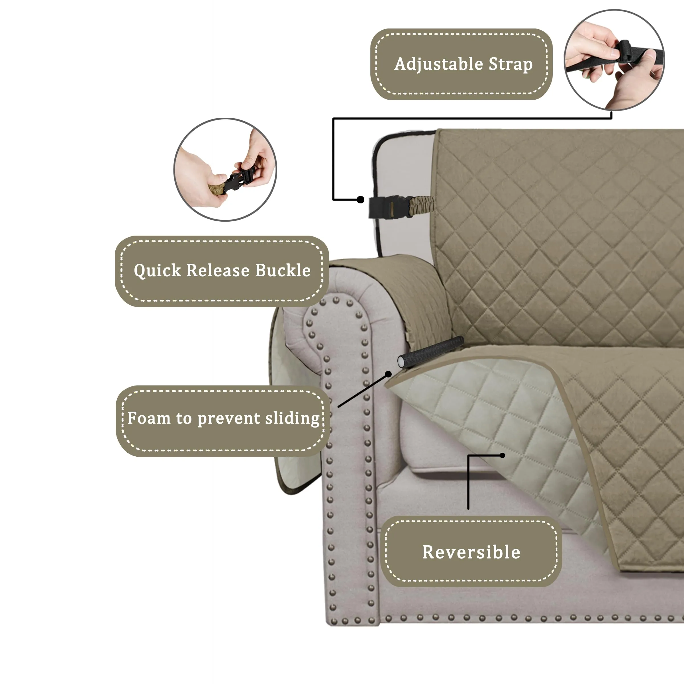 Easy-Going Coprisedia Reversibile Lavabile Idrorepellente con Fibbie Regolabili per Animali Domestici, Sedia 76 cm, Beige/Beige - immagine 3