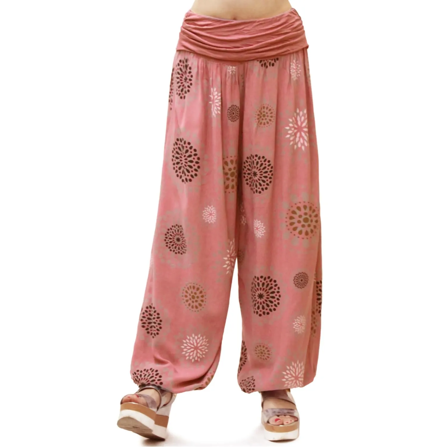 GLAMEXX24 Pantaloni Harem Donna, Casual Larga per Yoga, Pilates e Danza, Viscosa, Motivo a Cerchio - immagine 1