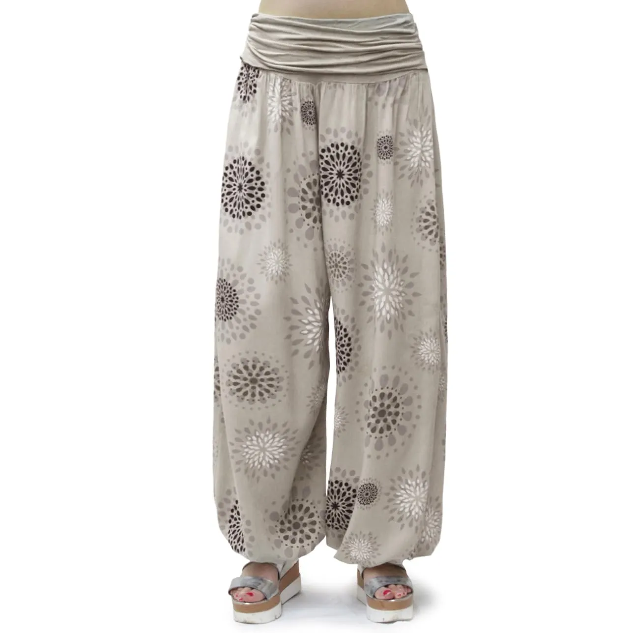 GLAMEXX24 Pantaloni Harem Donna in Viscosa con Tasche, Modello di cerchi - immagine 1