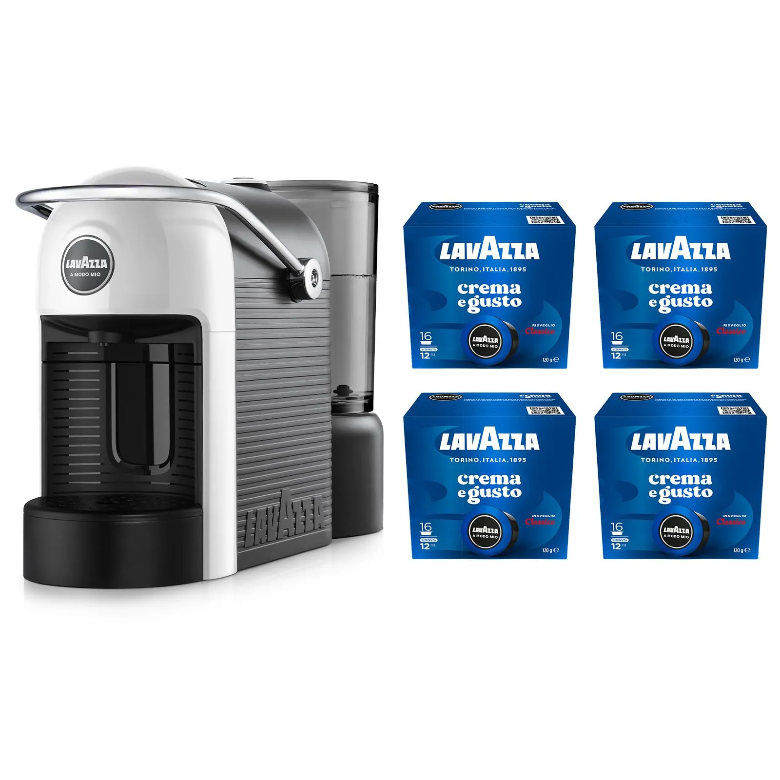 Lavazza A Modo Mio Jolie Evo Macchina per Caffè, Bianca, con 64 Capsule Crema e Gusto Classico - immagine 1