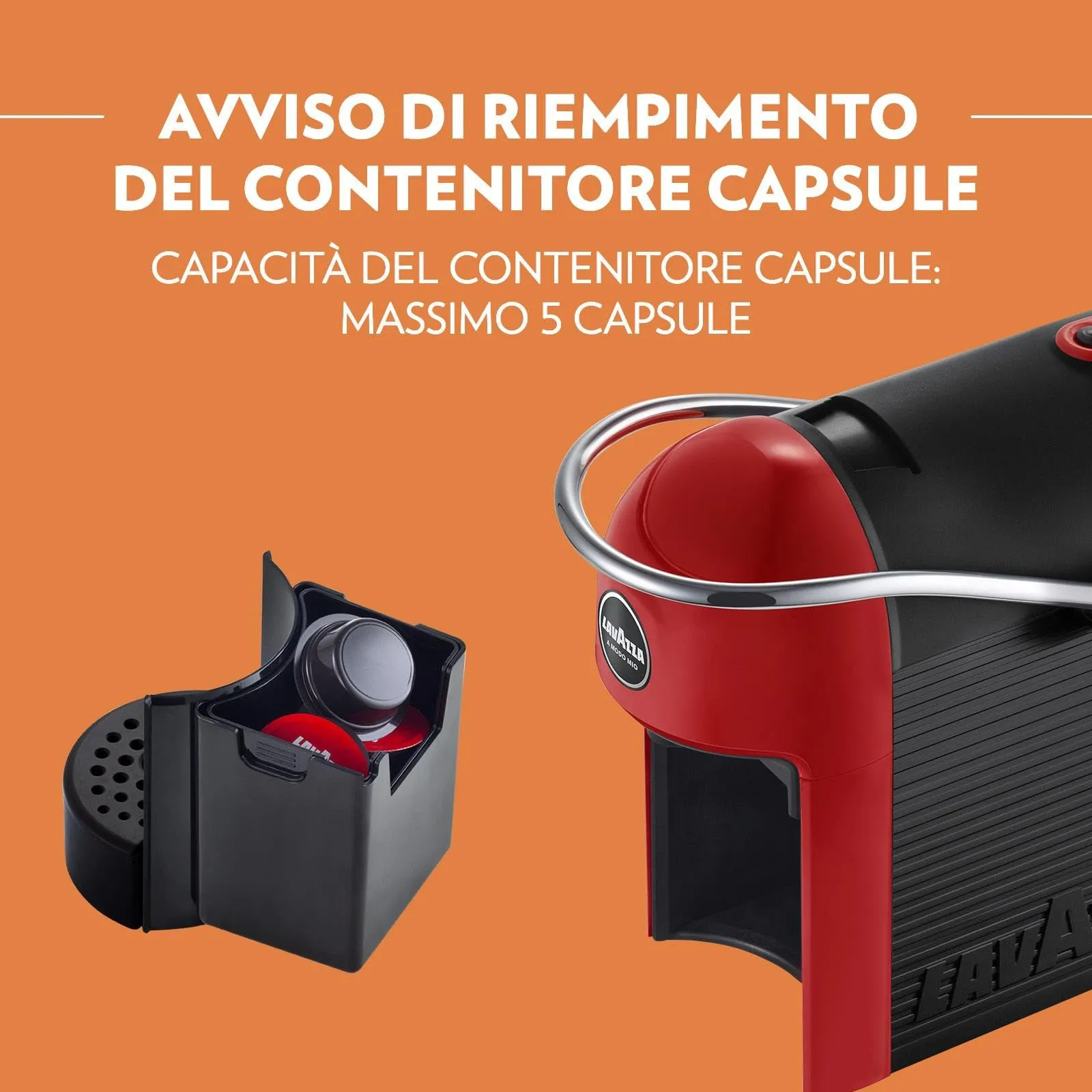 Lavazza A Modo Mio Jolie Evo Macchina Espresso con 64 Capsule Crema e Gusto Classico, Rossa - immagine 4