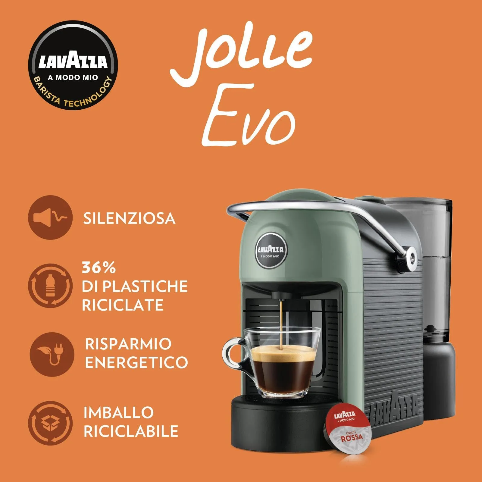 Lavazza A Modo Mio Jolie Evo Macchina Espresso con 64 Capsule Crema e Gusto Classico, Rossa - immagine 6
