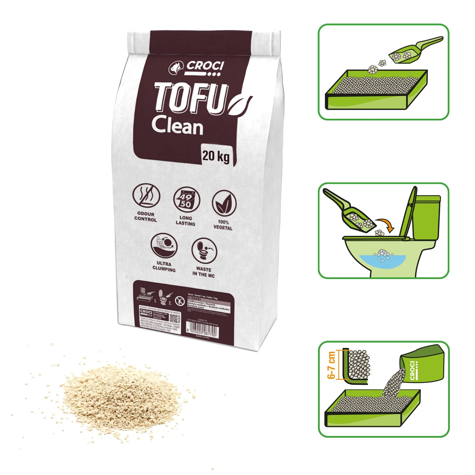 Croci Tofu Clean Lettiera per Gatti Vegetale Agglomerante 45L - immagine 3