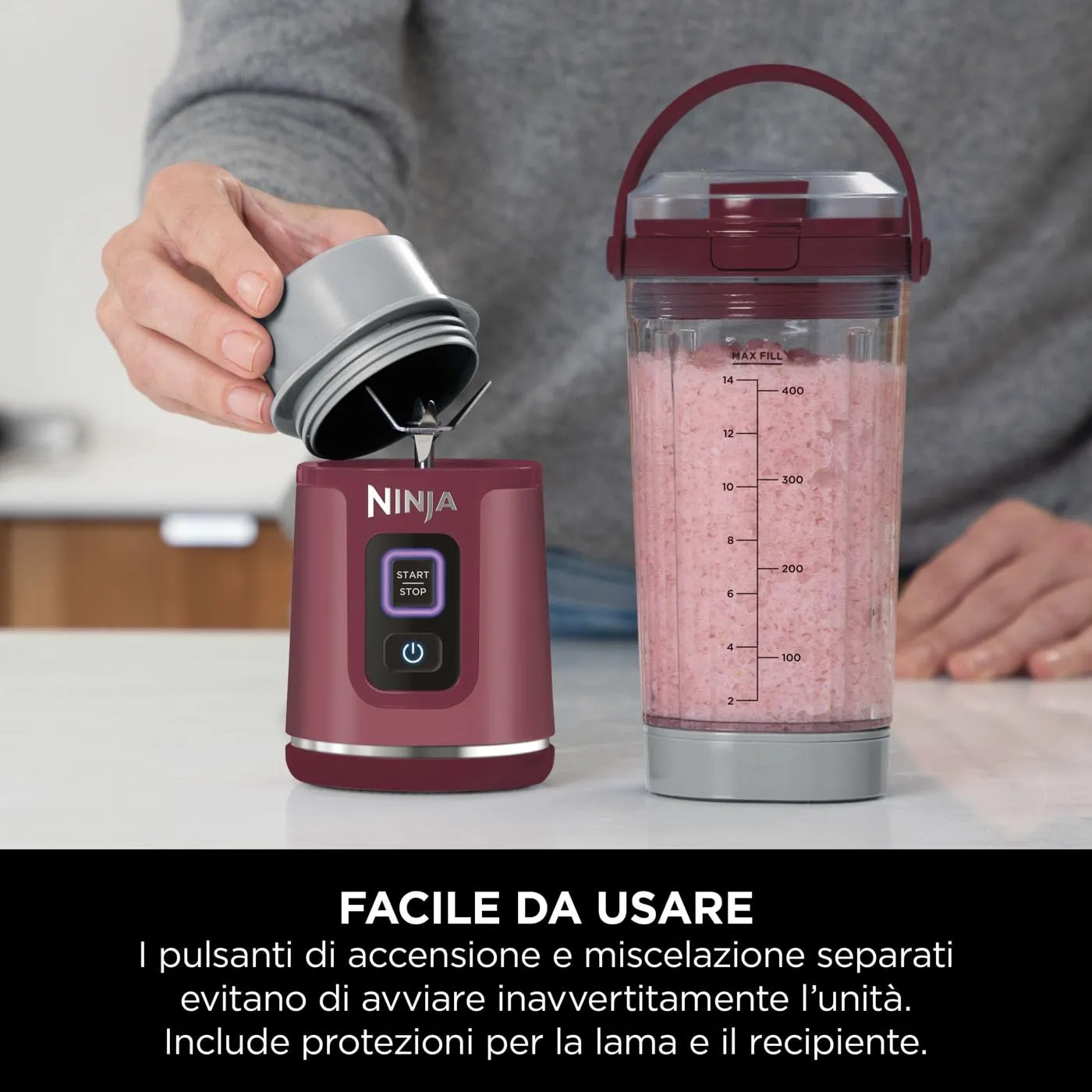Ninja Blast Frullatore Portatile, 530 ml, Ricaricabile, Ciliegia - immagine 12