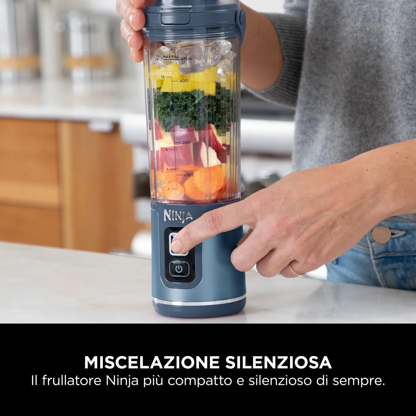 Ninja Blast Frullatore Portatile, 530 ml, Ricaricabile, Blu Denim - immagine 9