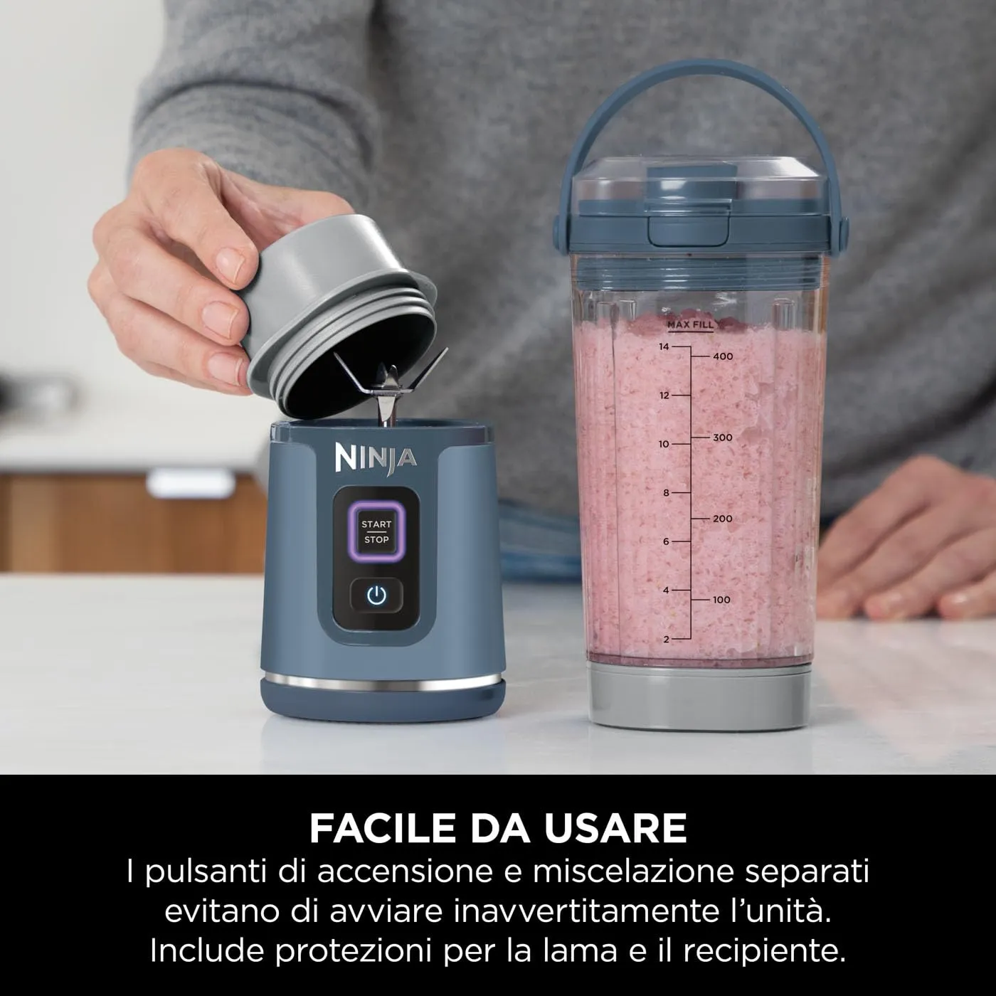 Ninja Blast Frullatore Portatile, 530 ml, Ricaricabile, Blu Denim - immagine 11