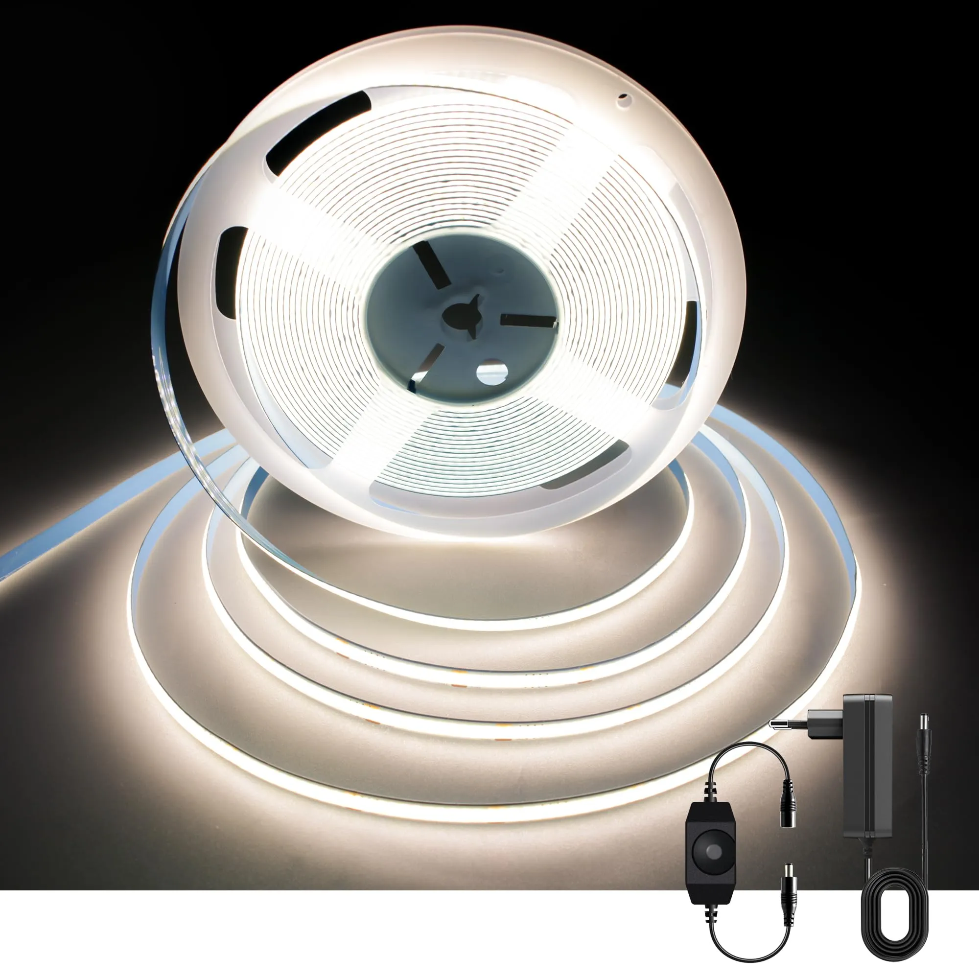AXMOTUT Striscia LED COB 10m 24V, Bianco Naturale 4000K, 320LEDs/m, 8mm, CRI90+, con Alimentatore e Dimmer - immagine 1