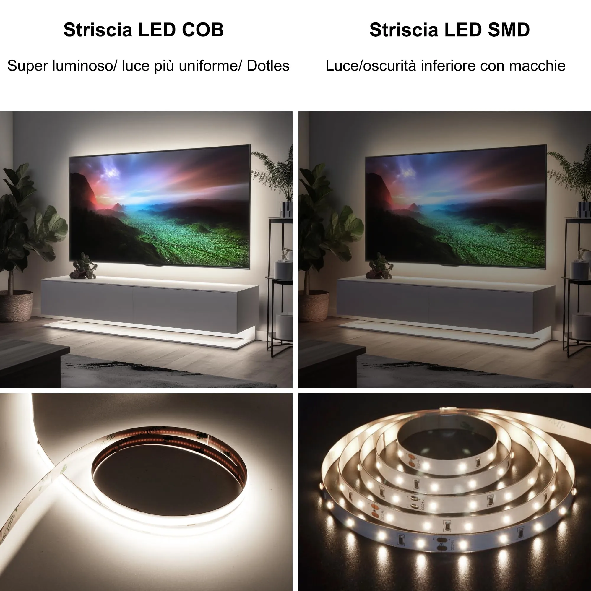 AXMOTUT Striscia LED COB 10m 24V, Bianco Naturale 4000K, 320LEDs/m, 8mm, CRI90+, con Alimentatore e Dimmer - immagine 2
