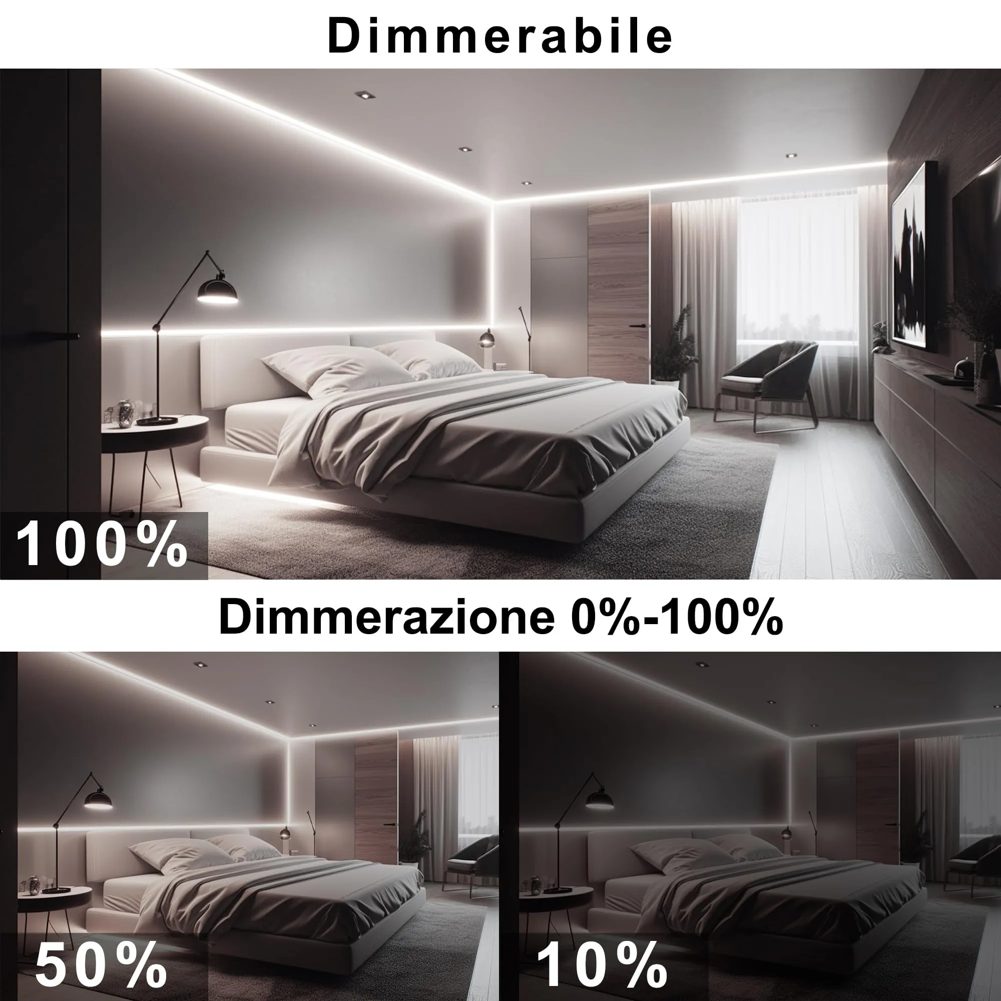 AXMOTUT Striscia LED COB 10m 24V, Bianco Naturale 4000K, 320LEDs/m, 8mm, CRI90+, con Alimentatore e Dimmer - immagine 3