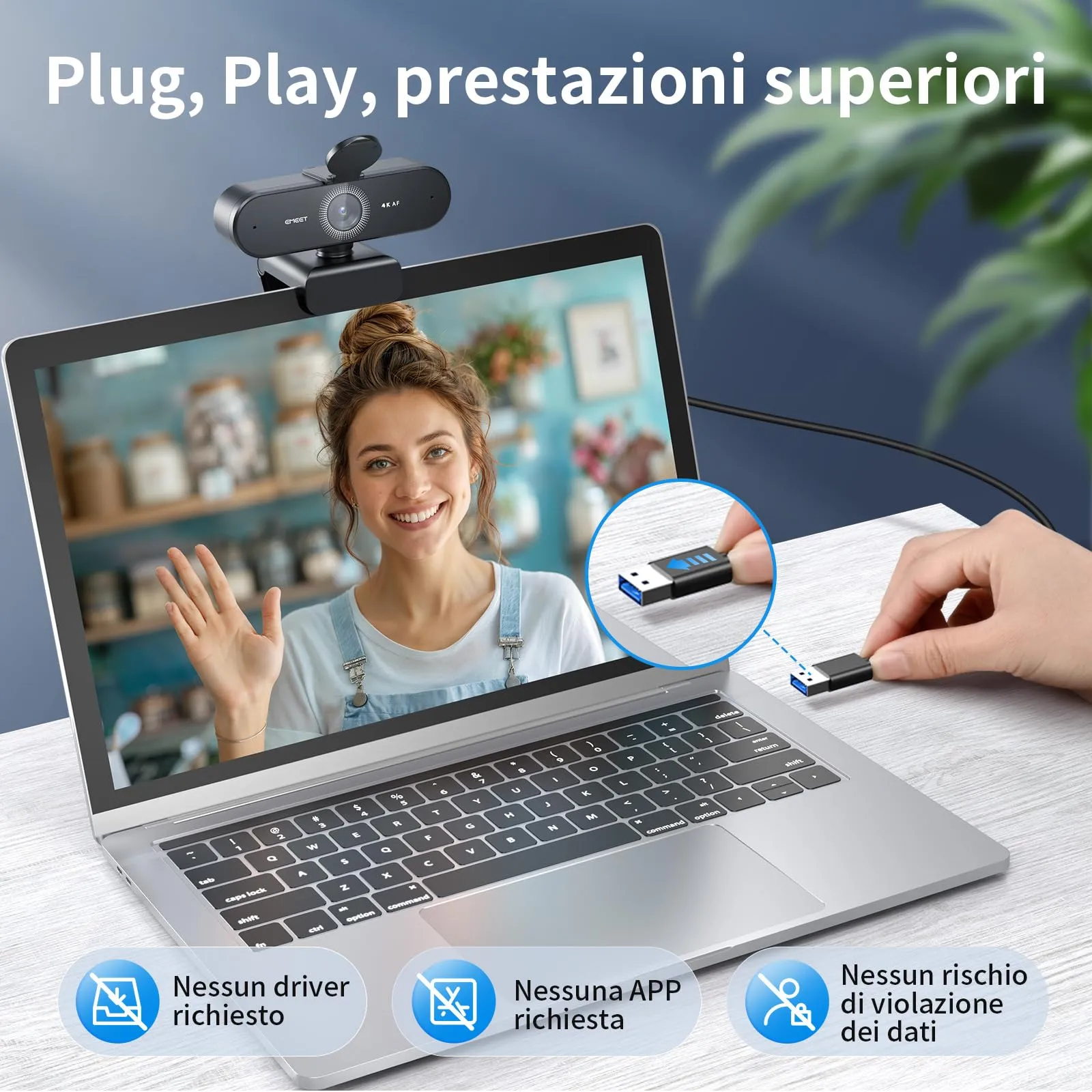 EMEET NOVA 4K Webcam, Ultra HD with PDAF Autofokus, Dual Noise-Canceling Microphones, 73° Field of View and Privacy Cover - immagine 3