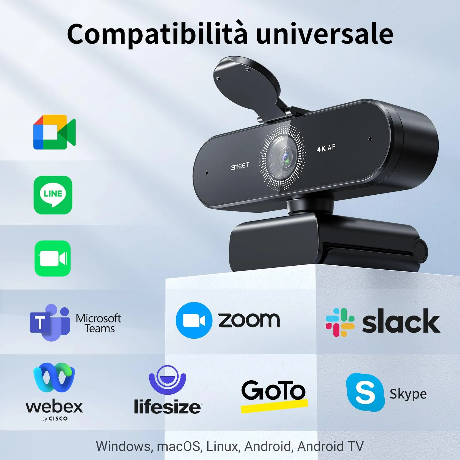 EMEET NOVA 4K Webcam, Ultra HD with PDAF Autofokus, Dual Noise-Canceling Microphones, 73° Field of View and Privacy Cover - immagine 7
